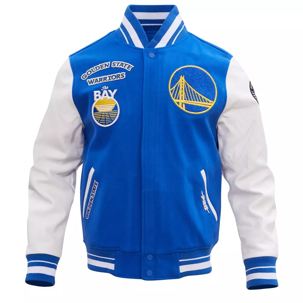 Pro Standard Men's NBA Golden State Warriors Retro Classic Rib Wool Varsity Jacket -Royal/White - ROYAL/WHITE