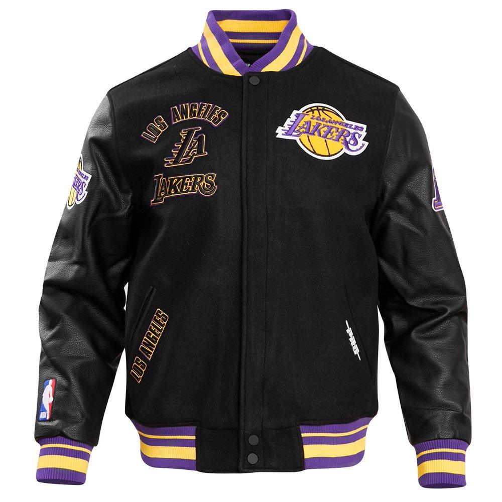 Pro Standard Men's NBA Los Angeles Lakers Retro Classic Rib Wool Varsity Jacket -Black/Purple/Yellow - BLACK/PURPLE/YELLOW Thumbnail View 1