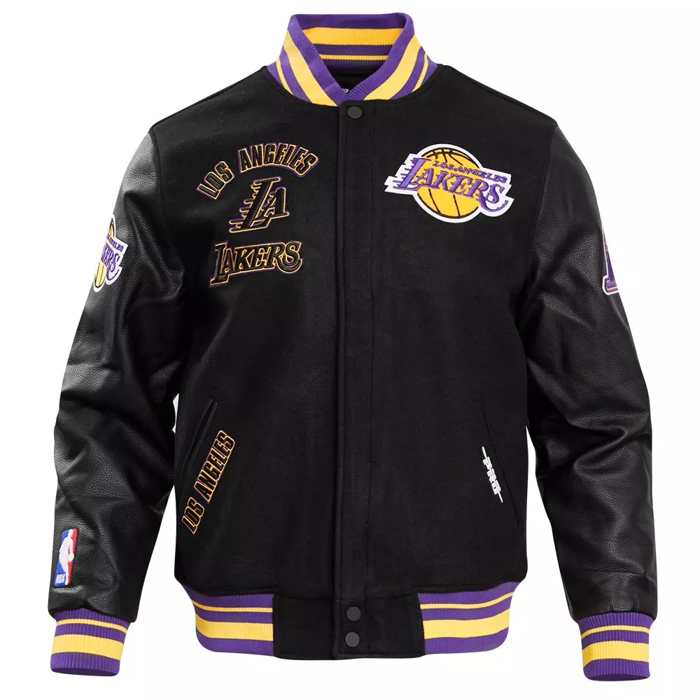 Pro Standard Men's NBA Los Angeles Lakers Retro Classic Wool Varsity Jacket - Black/Purple/Yellow - BLACK/PURPLE/YELLOW
