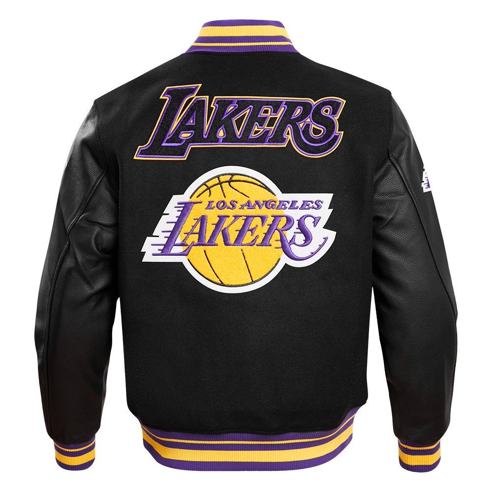 Pro Standard Men's NBA Los Angeles Lakers Retro Classic Rib Wool Varsity Jacket -Black/Purple/Yellow - BLACK/PURPLE/YELLOW Thumbnail View 2