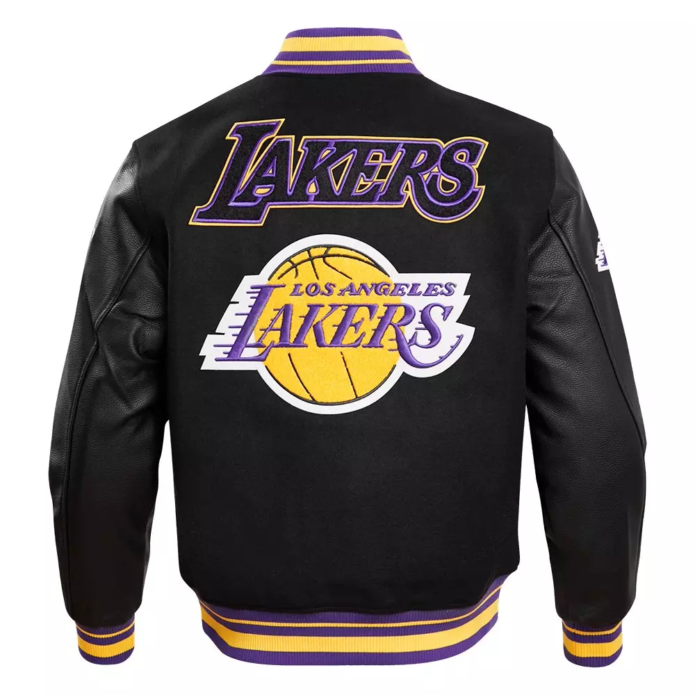 Pro Standard Men's NBA Los Angeles Lakers Retro Classic Rib Wool Varsity Jacket -Black/Purple/Yellow - BLACK/PURPLE/YELLOW
