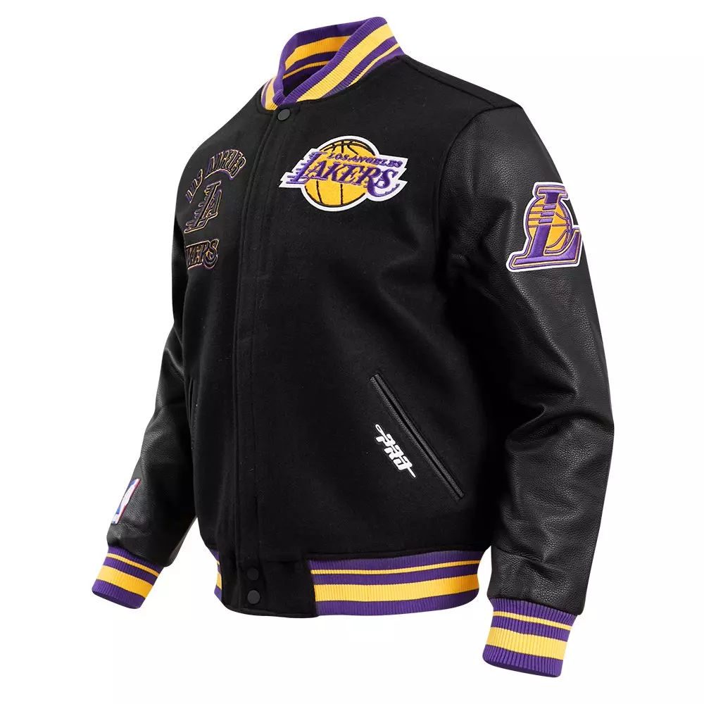 Pro Standard Men's NBA Los Angeles Lakers Retro Classic Rib Wool Varsity Jacket -Black/Purple/Yellow - BLACK/PURPLE/YELLOW