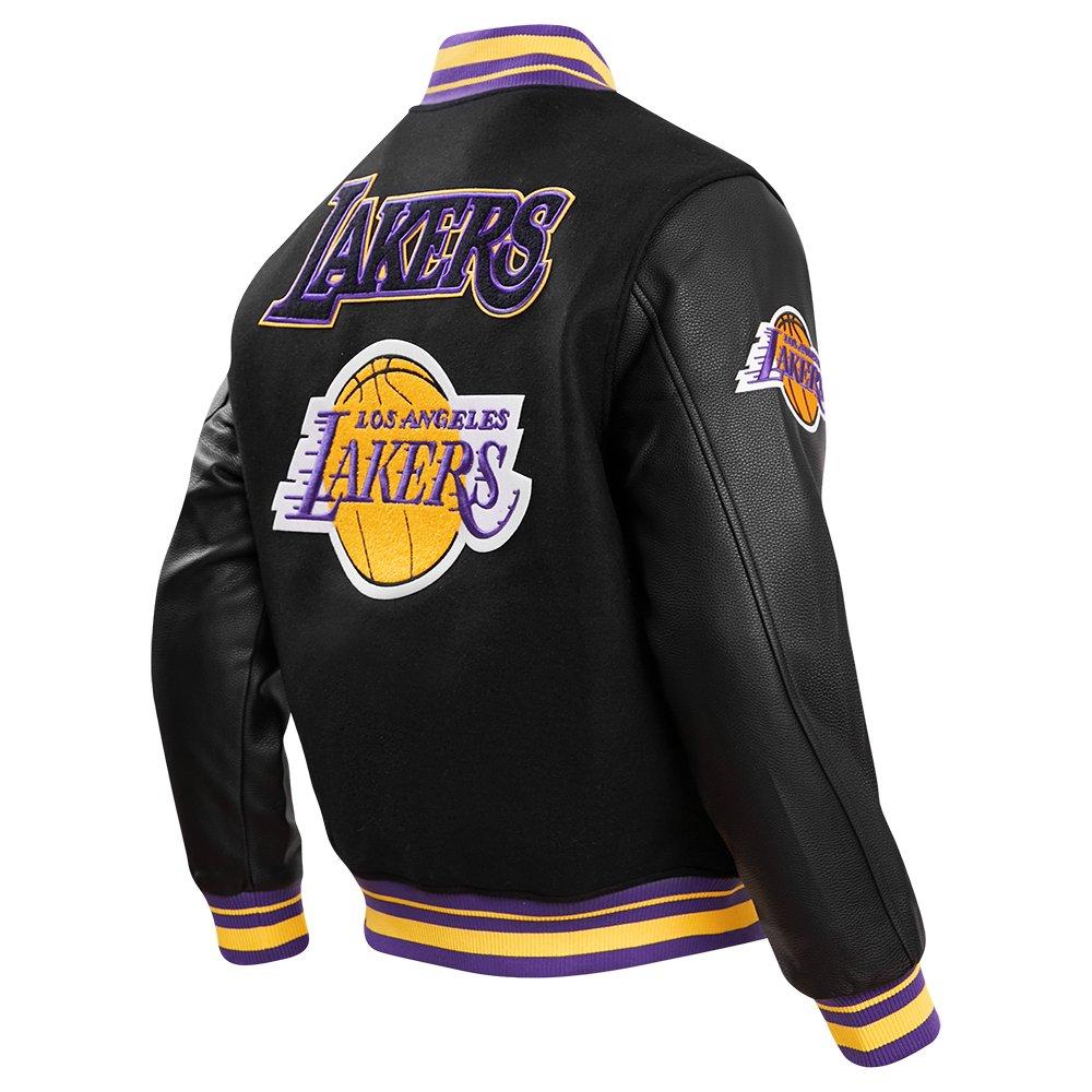 Pro Standard Men's NBA Los Angeles Lakers Retro Classic Rib Wool Varsity Jacket -Black/Purple/Yellow - BLACK/PURPLE/YELLOW Thumbnail View 4