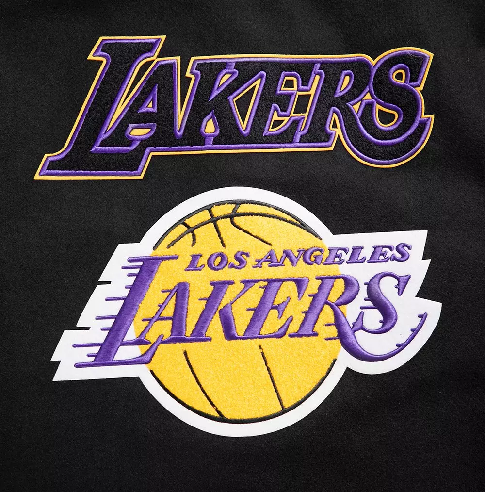 Pro Standard Men's NBA Los Angeles Lakers Retro Classic Rib Wool Varsity Jacket -Black/Purple/Yellow - BLACK/PURPLE/YELLOW