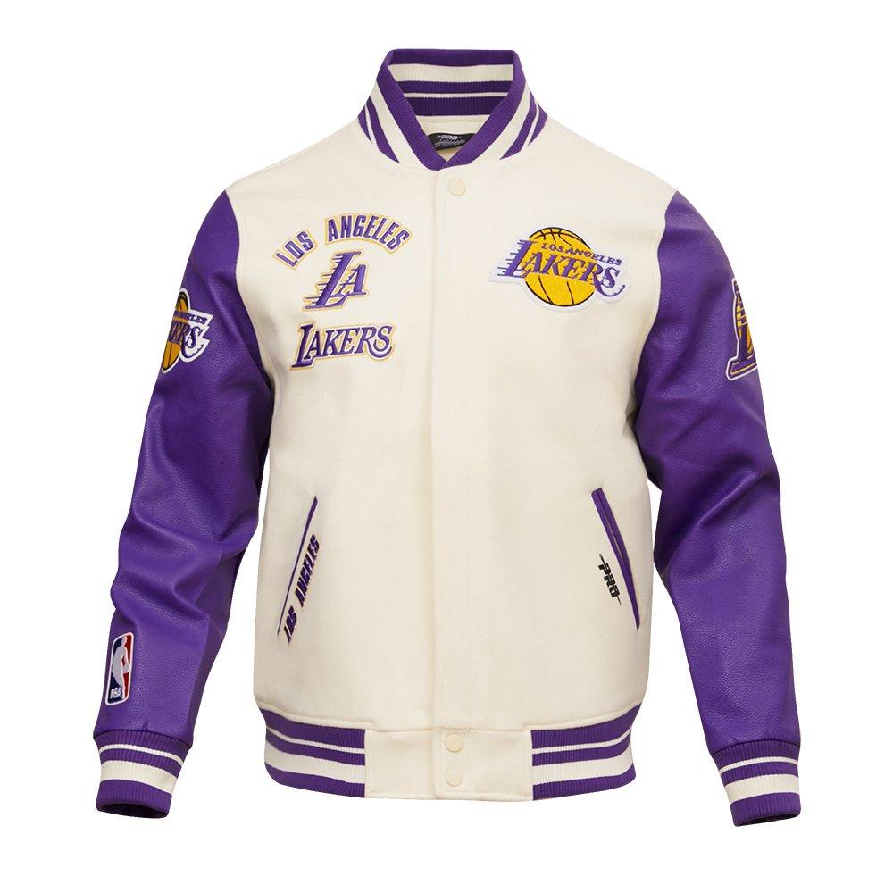 Pro Standard Men's NBA Los Angeles Lakers Retro Classic Rib Wool Varsity Jacket - Eggshell/Purple - EGGSHELL/PURPLE Thumbnail View 1
