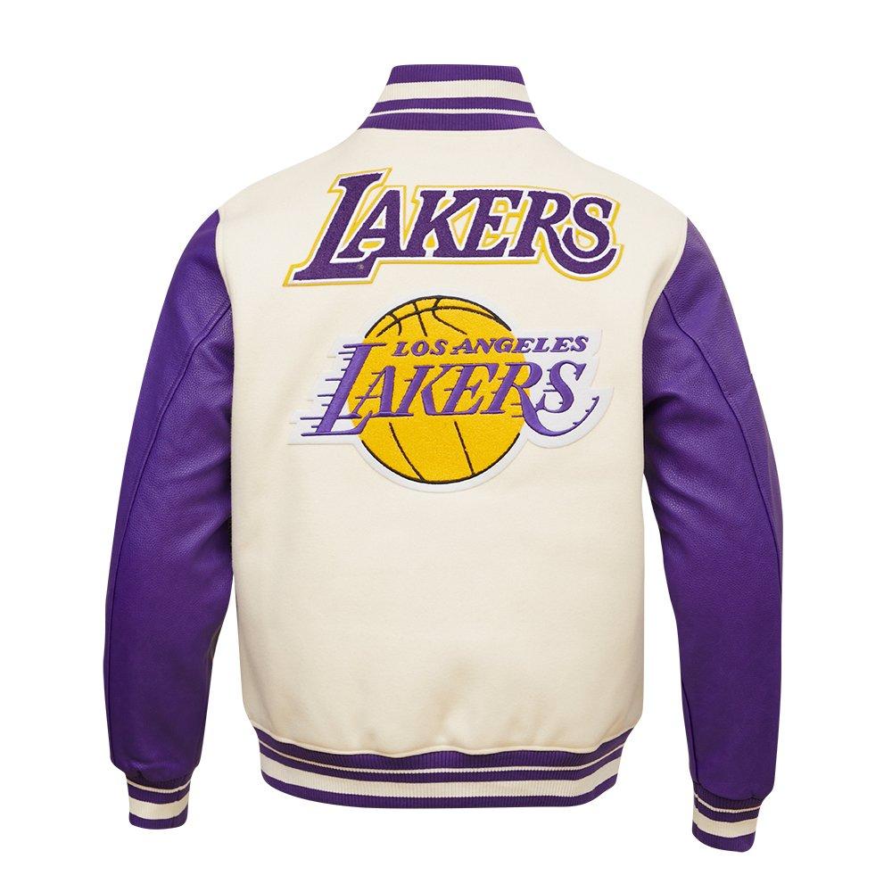 Pro Standard Men's NBA Los Angeles Lakers Retro Classic Rib Wool Varsity Jacket -Eggshell/Purple - EGGSHELL/PURPLE Thumbnail View 2