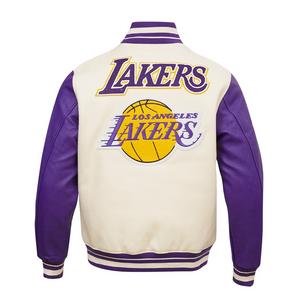 Pro Standard Men's NBA Los Angeles Lakers Retro Classic Rib Wool Varsity Jacket -Eggshell/Purple
