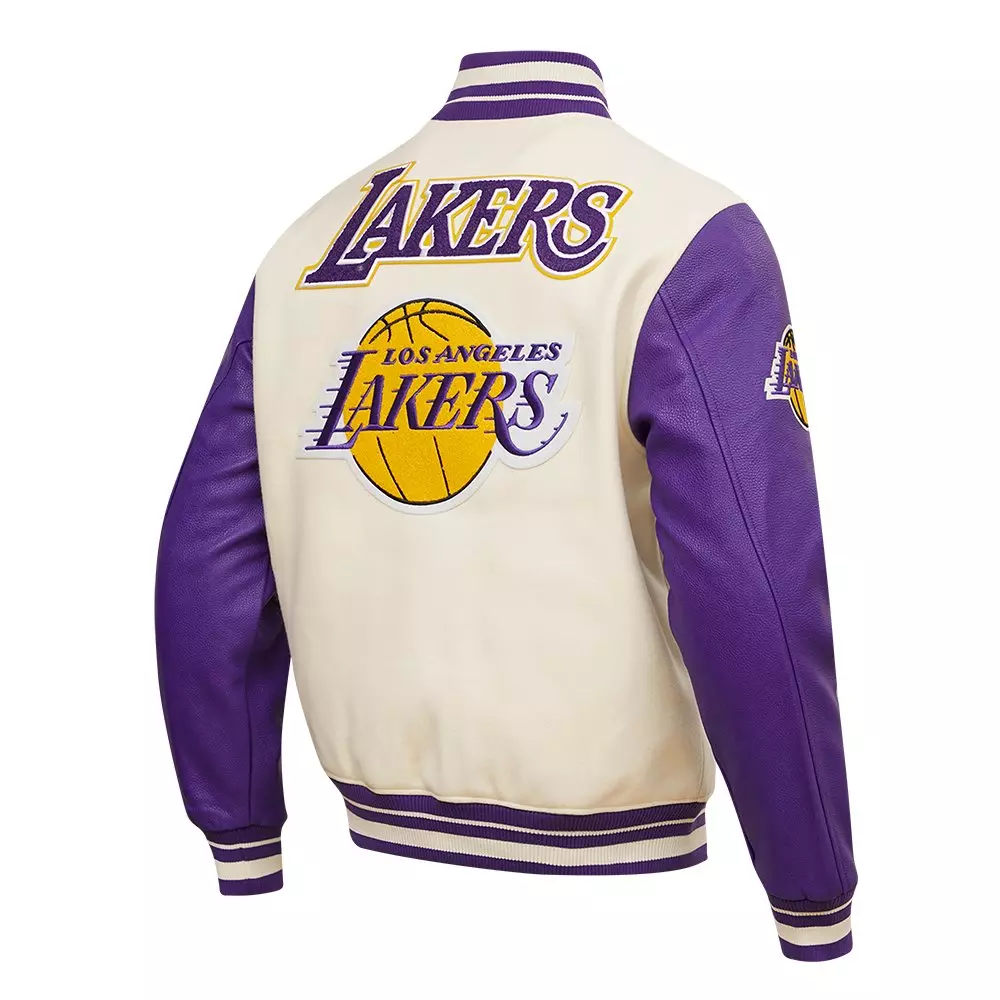 Pro Standard Men's NBA Los Angeles Lakers Retro Classic Rib Wool Varsity Jacket - Eggshell/Purple - EGGSHELL/PURPLE