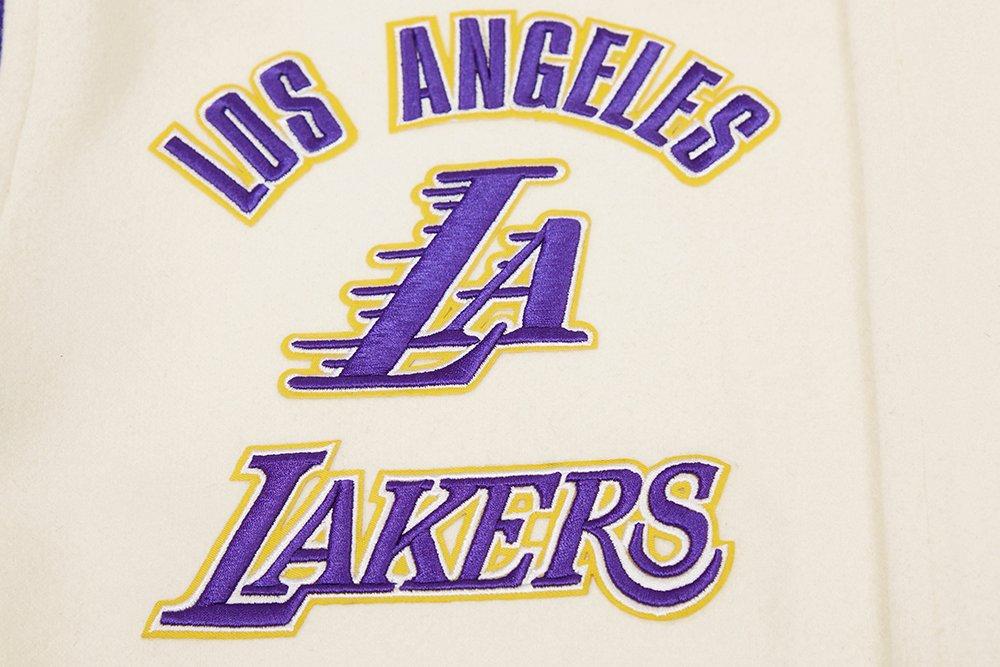 Pro Standard Men's NBA Los Angeles Lakers Retro Classic Rib Wool Varsity Jacket - Eggshell/Purple - EGGSHELL/PURPLE Thumbnail View 5