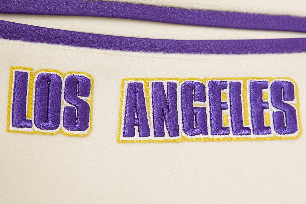 Pro Standard Men's NBA Los Angeles Lakers Retro Classic Rib Wool Varsity Jacket - Eggshell/Purple - EGGSHELL/PURPLE Thumbnail View 7