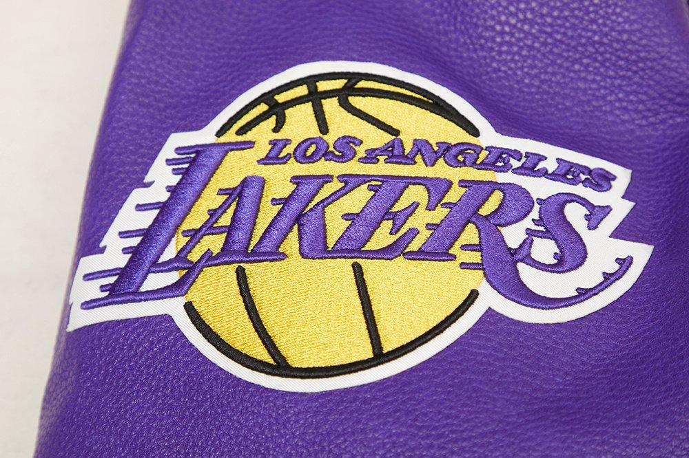 Pro Standard Men's NBA Los Angeles Lakers Retro Classic Rib Wool Varsity Jacket -Eggshell/Purple - EGGSHELL/PURPLE Thumbnail View 8