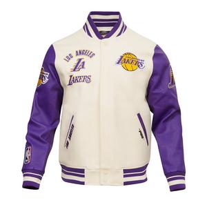 Pro Standard Men's NBA Los Angeles Lakers Retro Classic Rib Wool Varsity Jacket -Eggshell/Purple