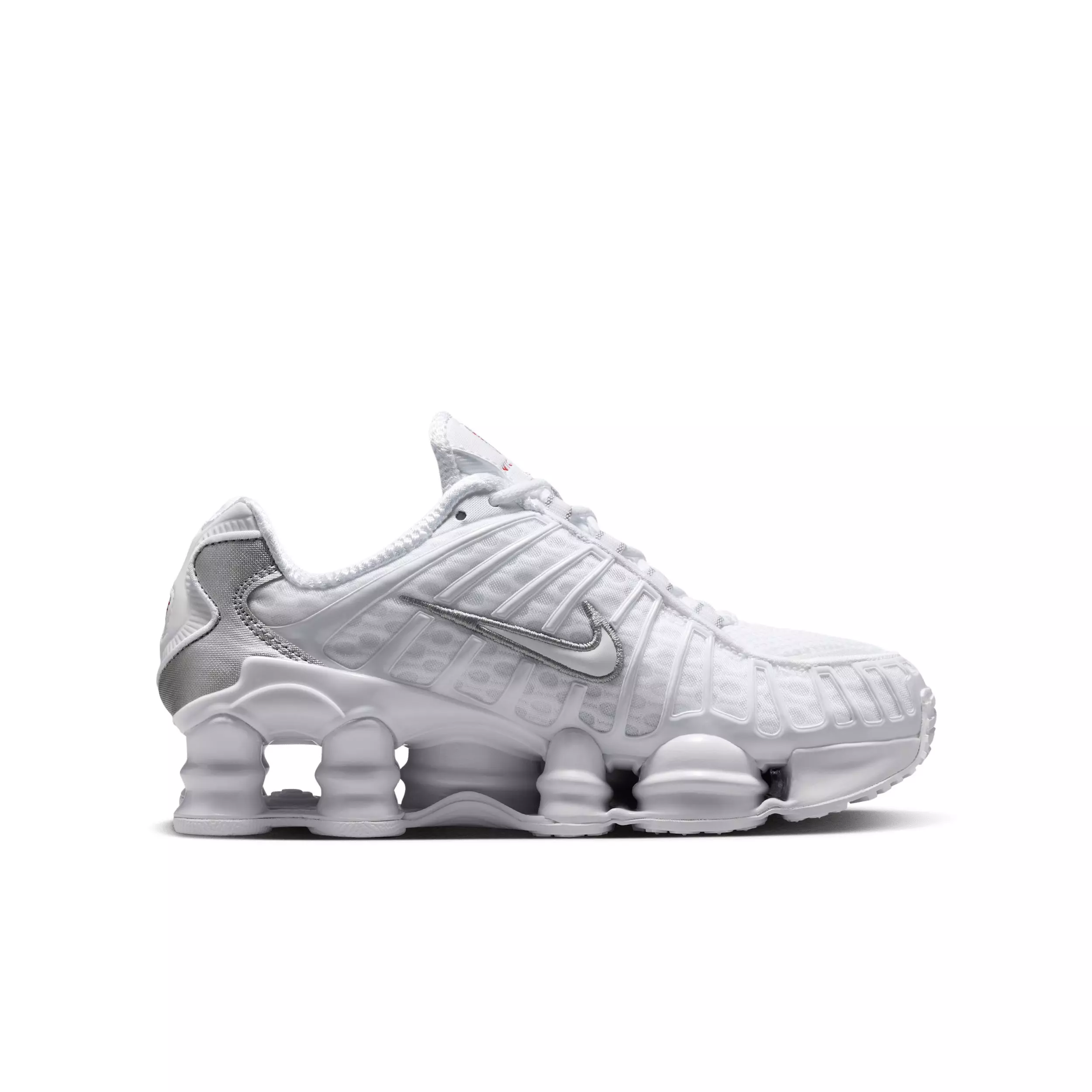 Nike Shox TL "White/Metallic Silver/Max Orange/White" Grade School Boys' Shoe - WHITE/SILVER/ORANGE/WHITE