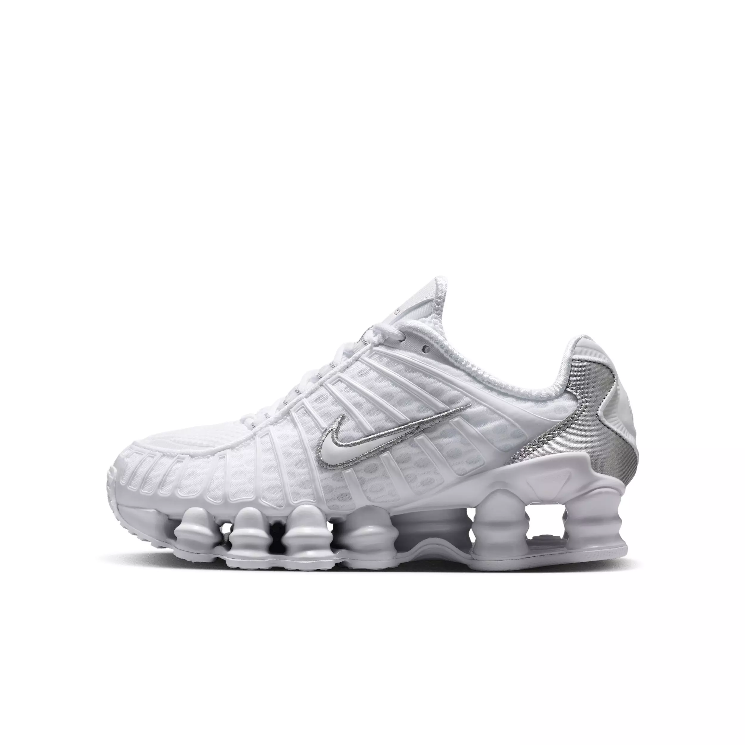 Nike Shox TL "White/Metallic Silver/Max Orange/White" Grade School Boys' Shoe - WHITE/SILVER/ORANGE/WHITE