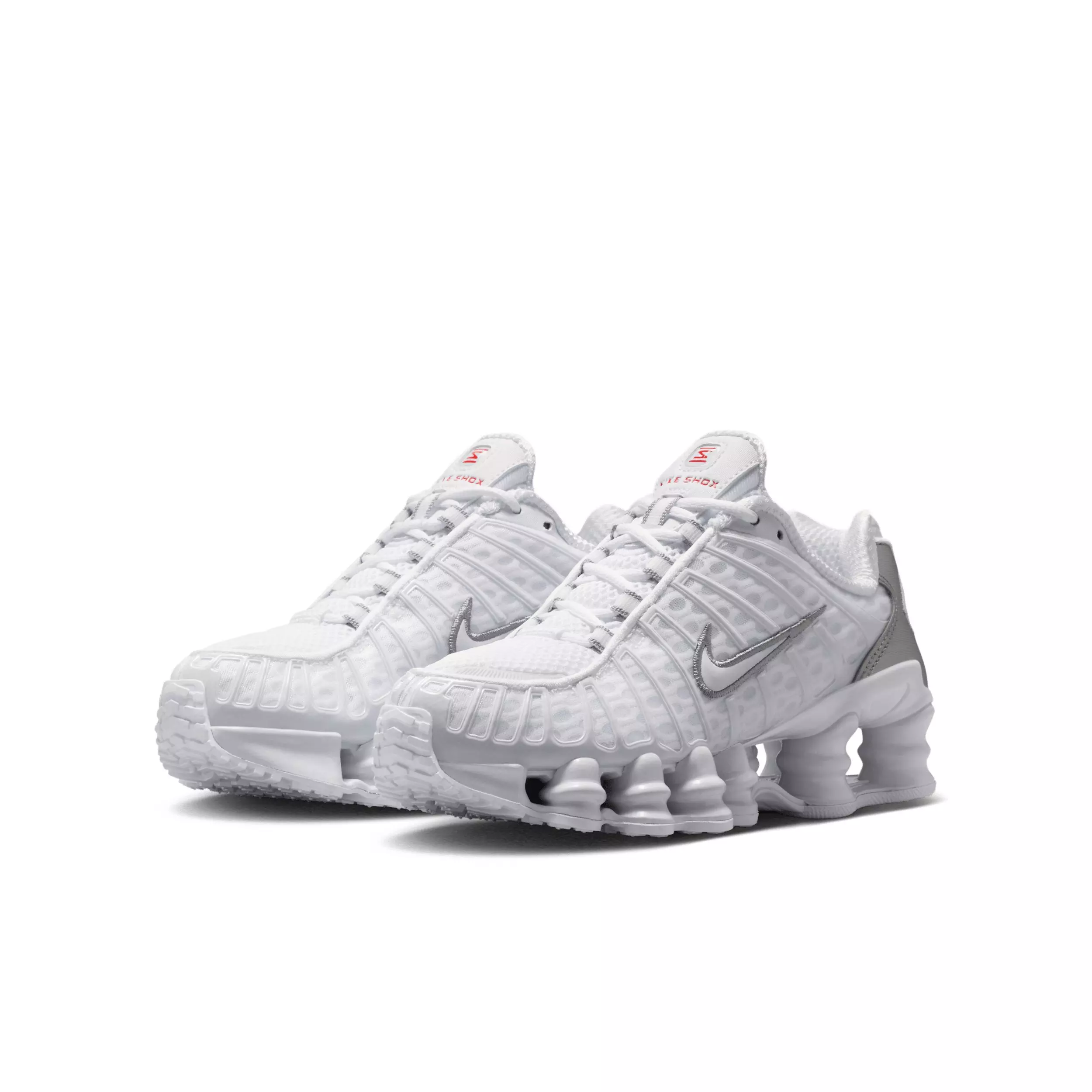 Nike Shox TL "White/Metallic Silver/Max Orange/White" Grade School Boys' Shoe - WHITE/SILVER/ORANGE/WHITE