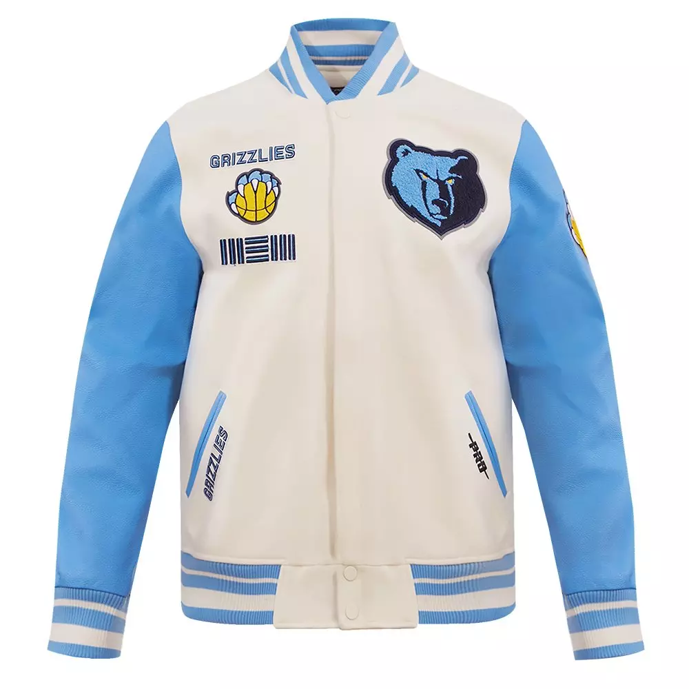 Pro Standard Men's NBA Memphis Grizzlies Retro Classic Rib Wool Varsity Jacket -Eggshell/Blue - EGGSHELL/BLUE