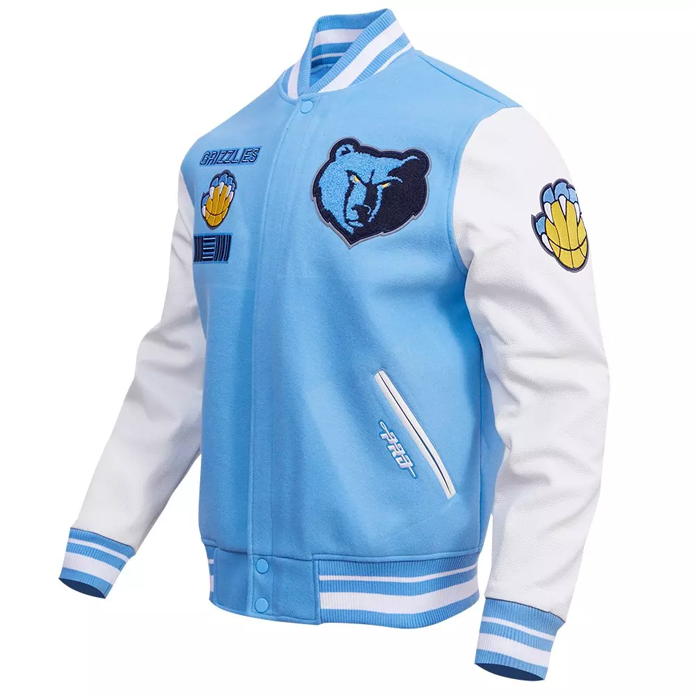 Pro Standard Men's NBA Memphis Grizzlies Retro Classic Rib Wool Varsity Jacket -Blue/White - BLUE/WHITE