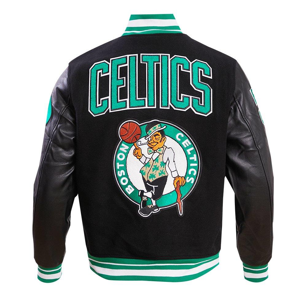 Pro Standard Men's NBA Boston Celtics Retro Classic Rib Wool Varsity Jacket - Black/Kelly Green - BLACK/KELLY GREEN Thumbnail View 2