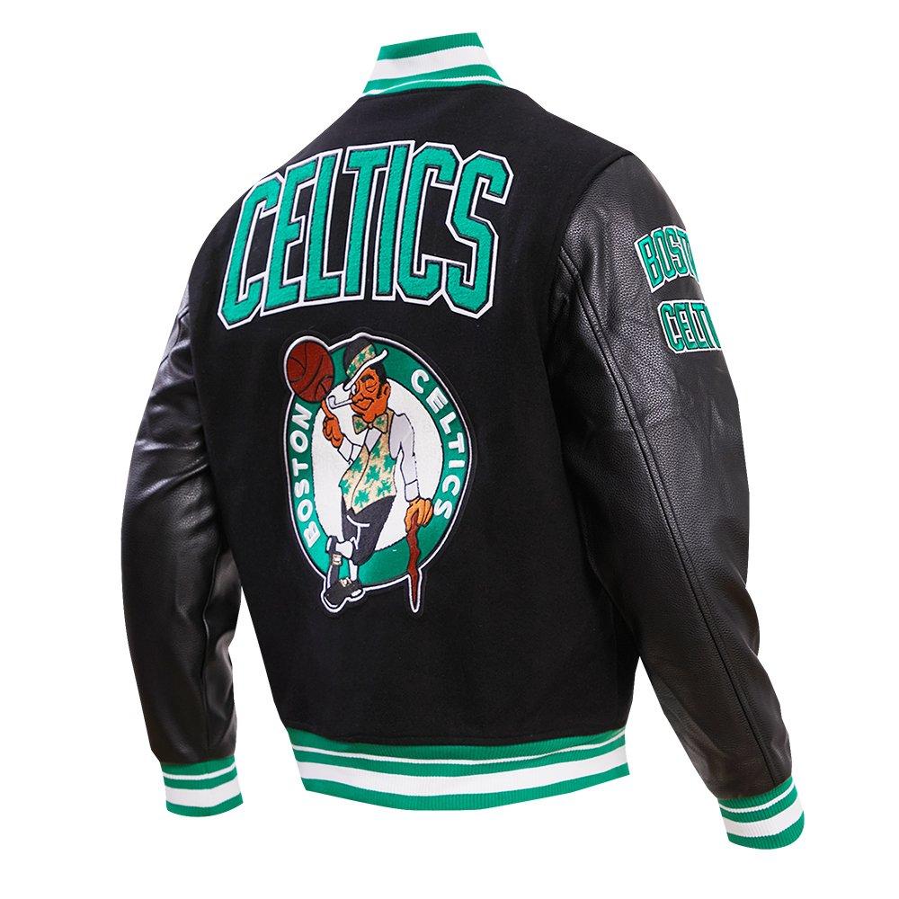 Pro Standard Men's NBA Boston Celtics Retro Classic Rib Wool Varsity Jacket - Black/Kelly Green - BLACK/KELLY GREEN Thumbnail View 3