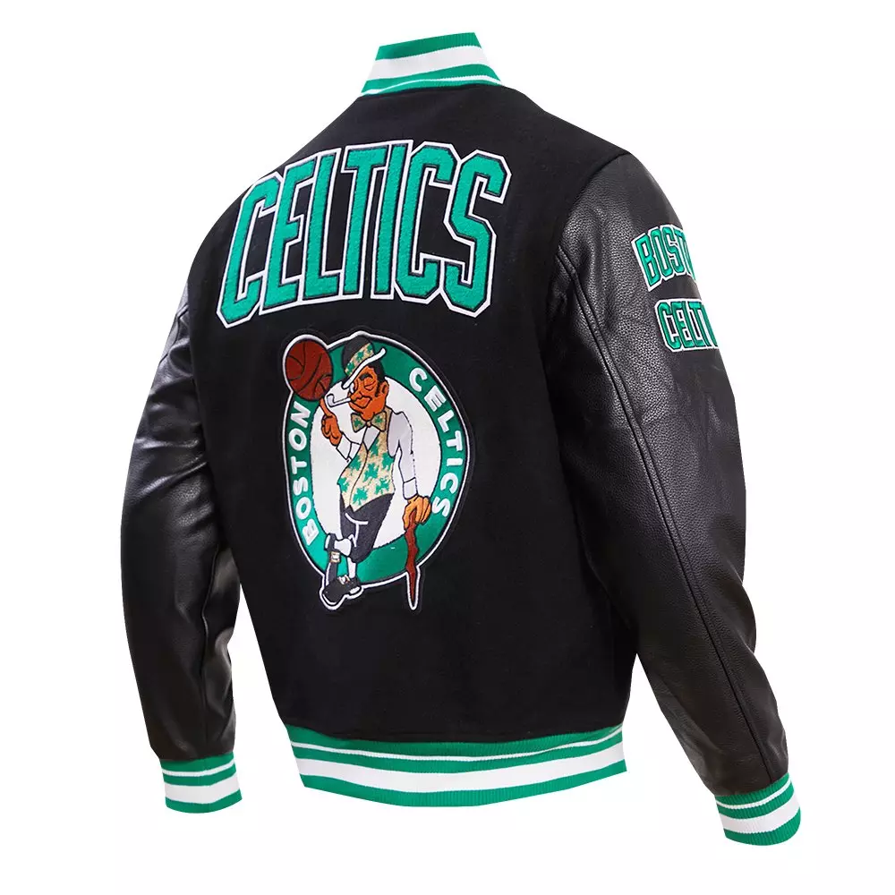 Pro Standard Men's NBA Boston Celtics Retro Classic Rib Wool Varsity Jacket -Black/Kelly Green - BLACK/KELLY GREEN