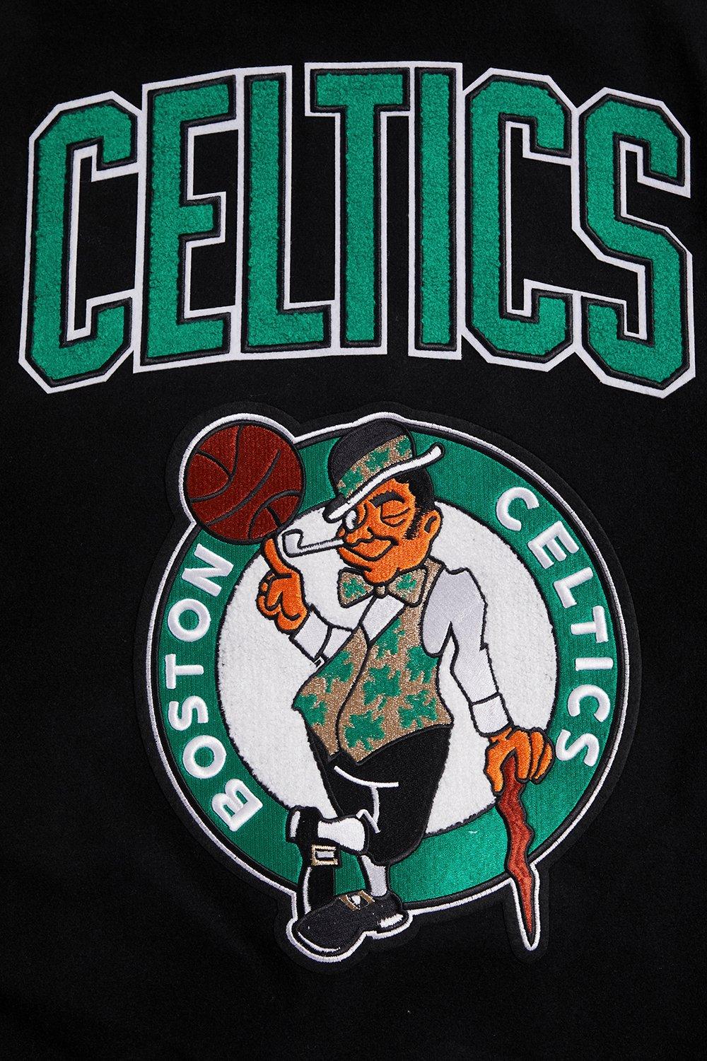 Pro Standard Men's NBA Boston Celtics Retro Classic Rib Wool Varsity Jacket - Black/Kelly Green - BLACK/KELLY GREEN Thumbnail View 4