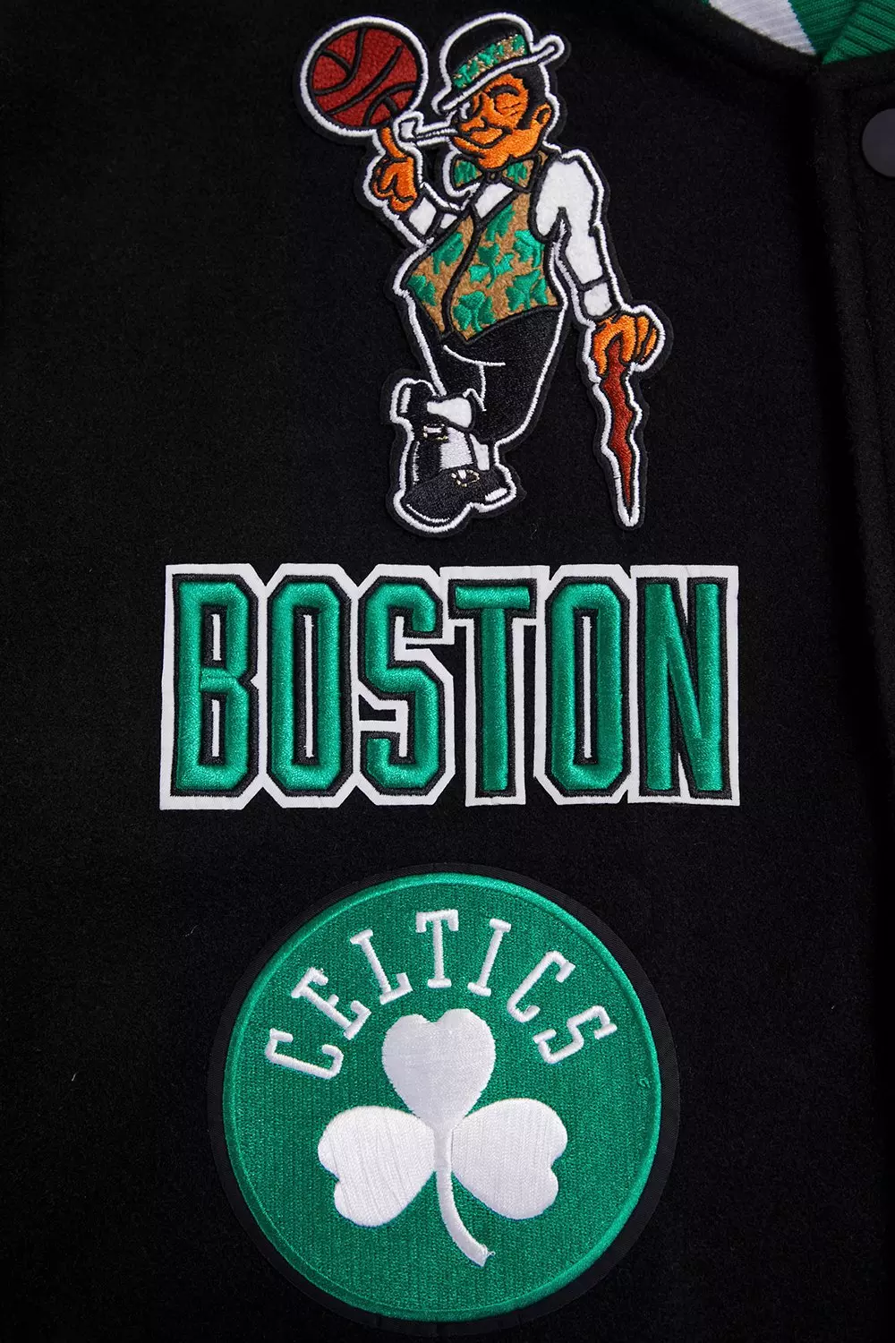 Pro Standard Men's NBA Boston Celtics Retro Classic Rib Wool Varsity Jacket -Black/Kelly Green - BLACK/KELLY GREEN