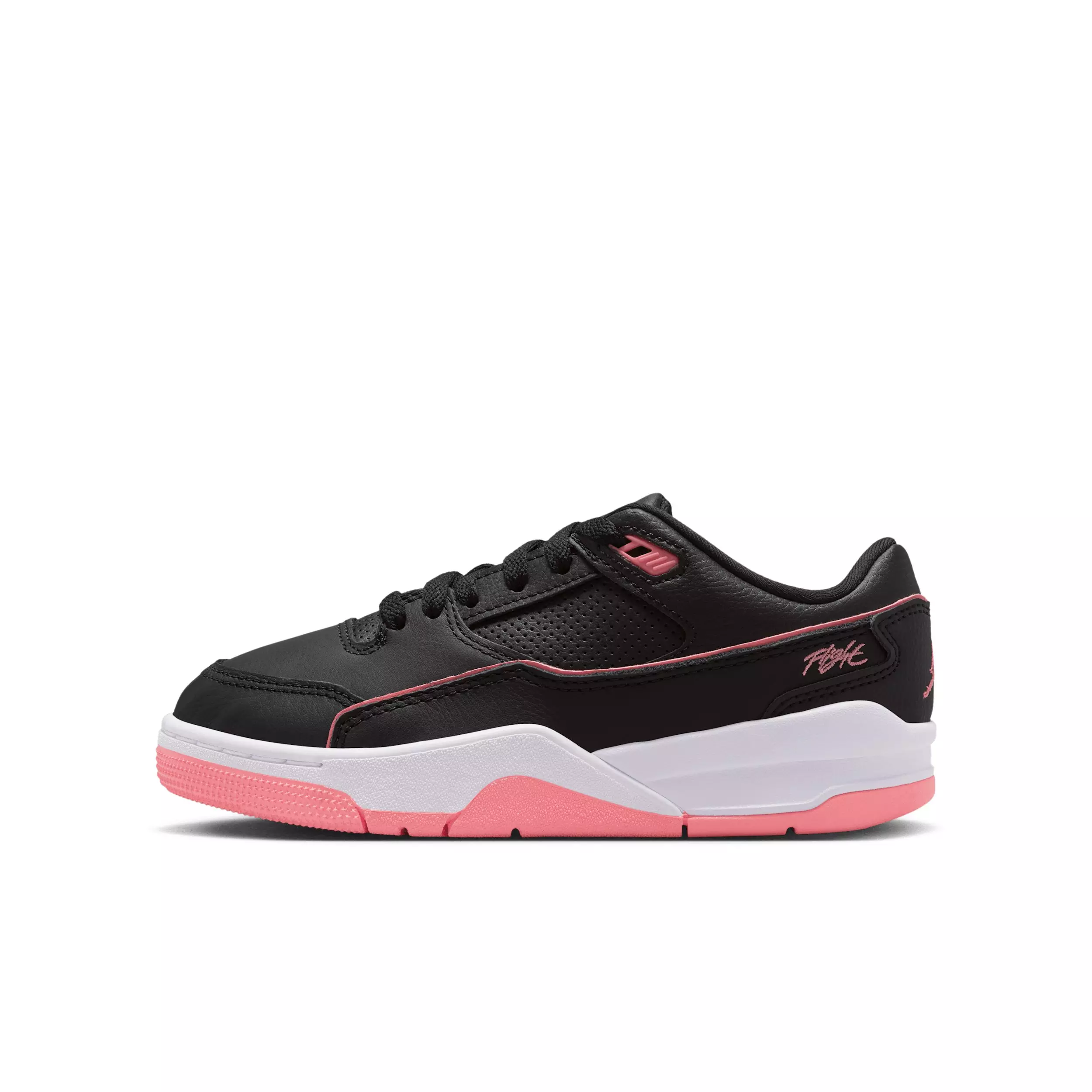Jordan Flight Court "Black/White/Pink Gaze" Grade School Girls' Shoe - BLACK/WHITE/PINK