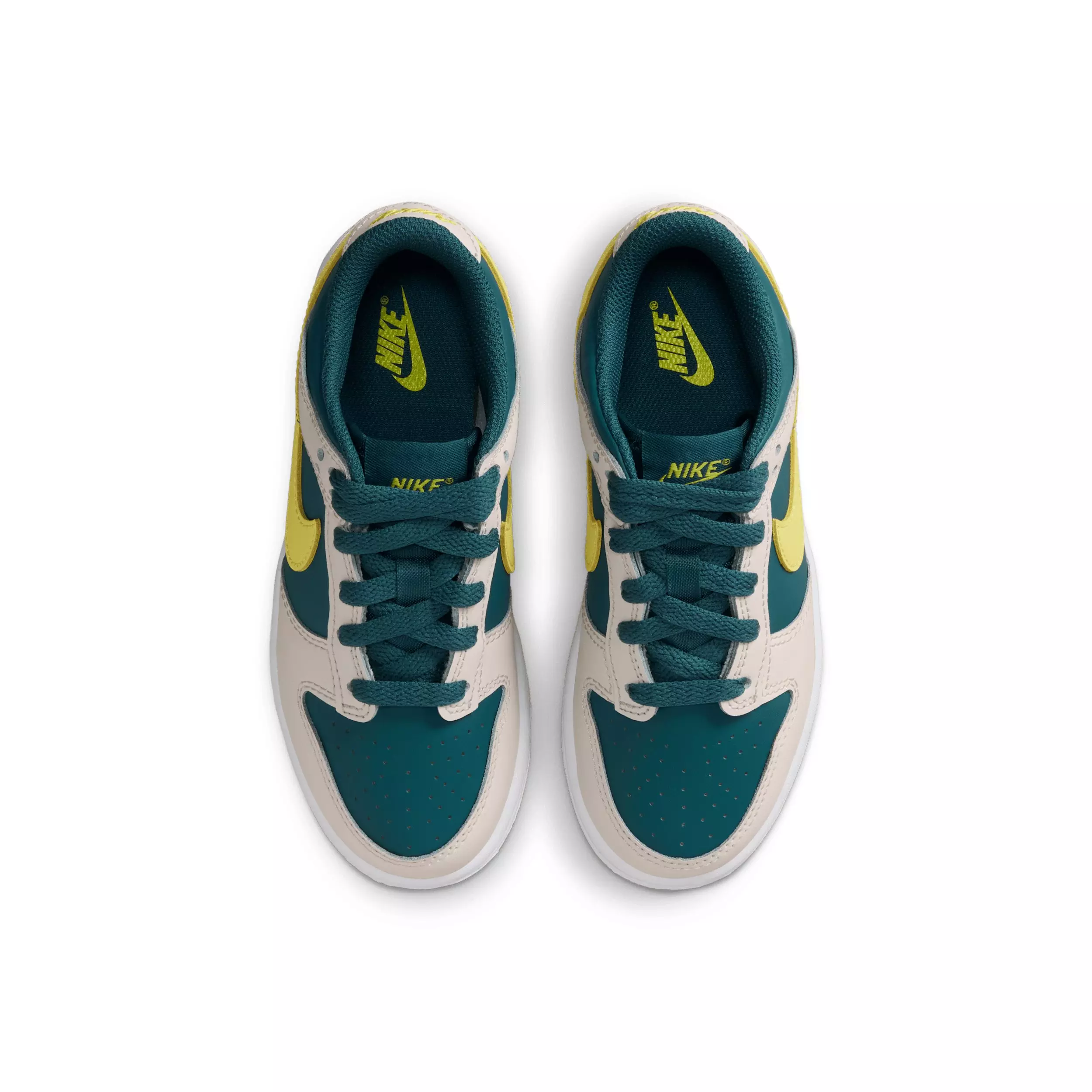 Nike Dunk Low "Dark Teal Green/Dark Teal Green/White/Sonic Yellow" Preschool Boys' Shoe - DK TEAL/DK GREEN/WHITE/YELLOW