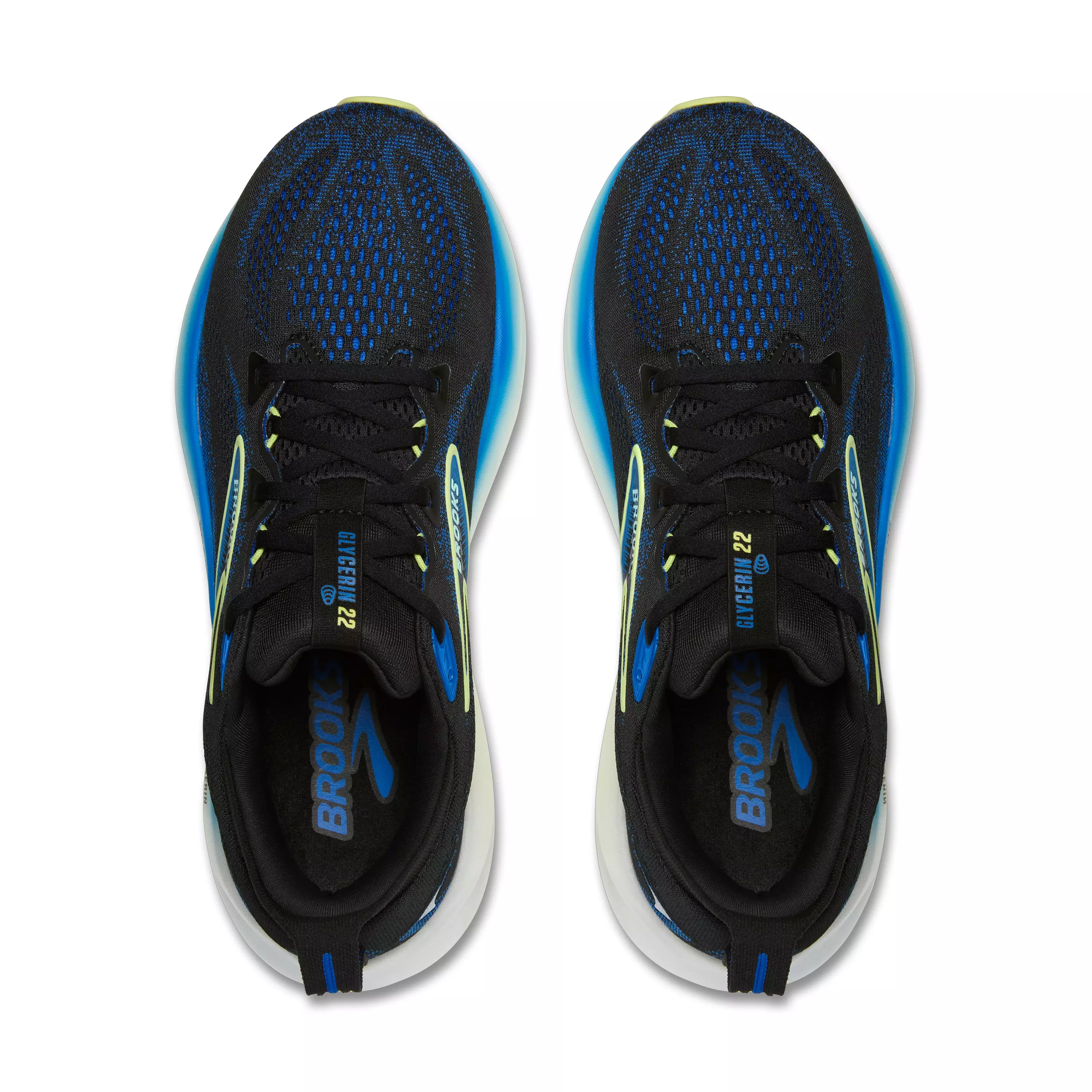 Brooks Glycerin 22 "Black/Cobalt/Neo Yellow" Men's Wide Running Shoe - BLACK/COBALT/YELLOW