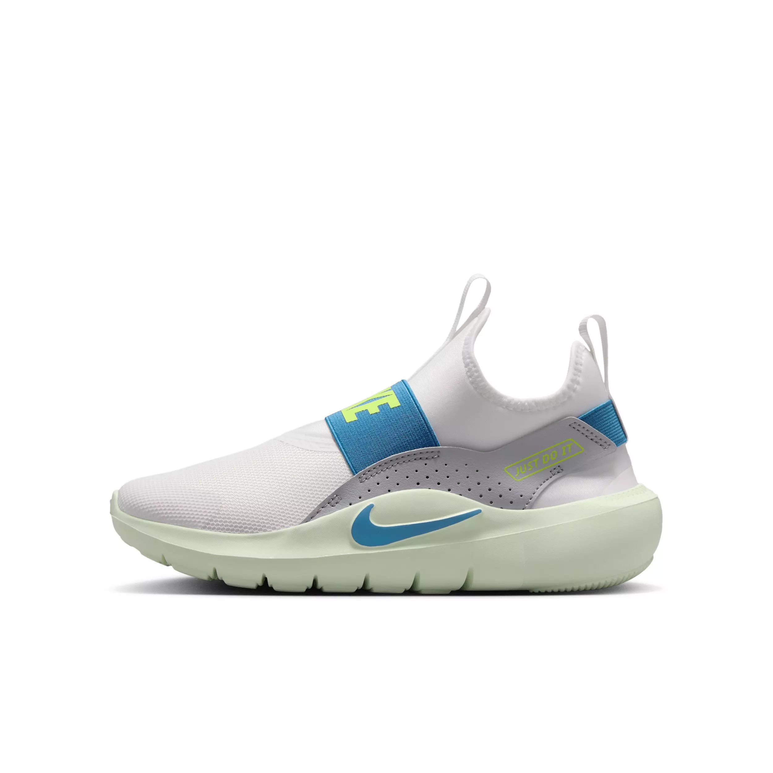 Nike Flex Runner 4 "Summit White/Wolf Grey/Volt Tint/Dutch Blue" Grade School Boys' Running Shoe - WHITE/GREY/VOLT/BLUE