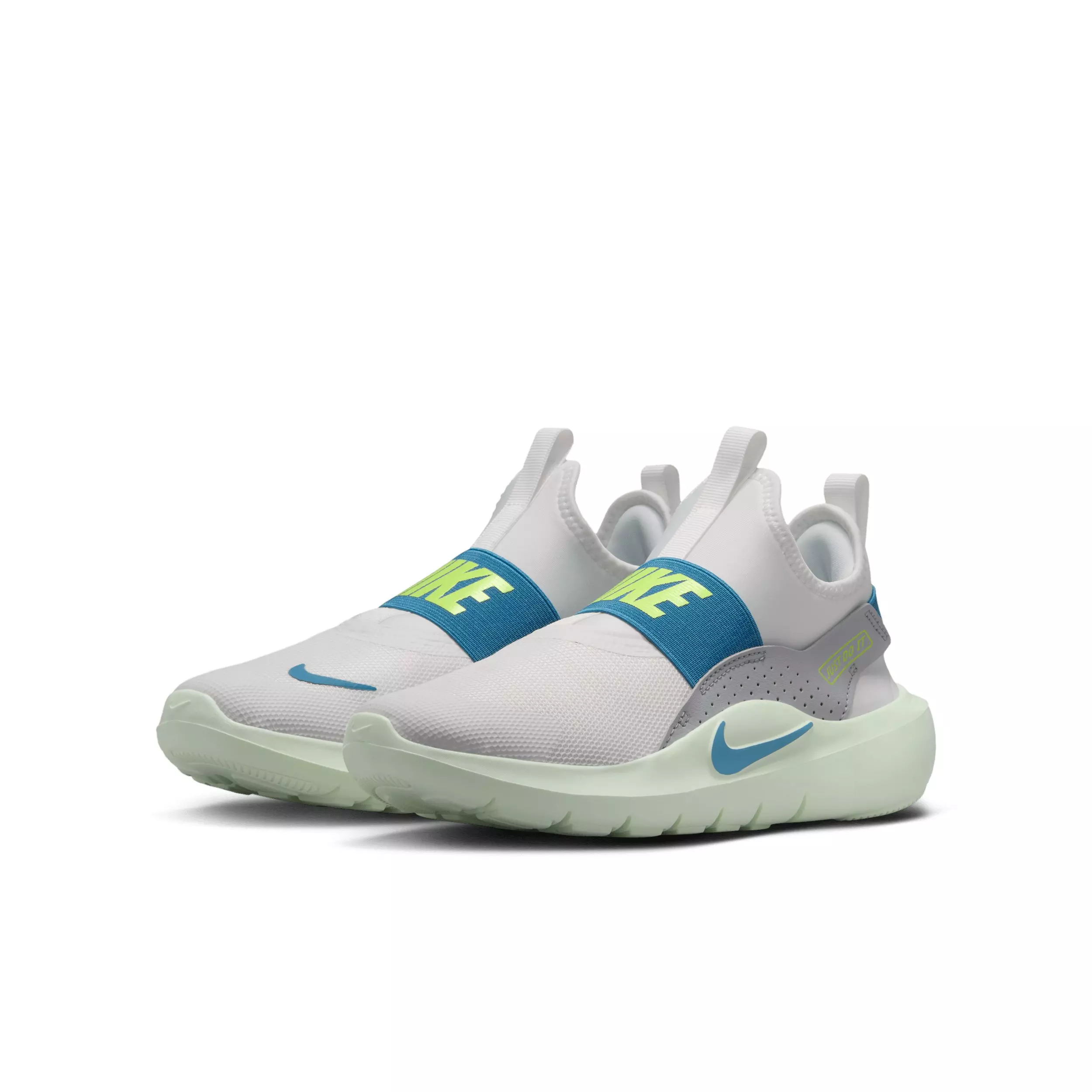 Nike Flex Runner 4 "Summit White/Wolf Grey/Volt Tint/Dutch Blue" Grade School Boys' Running Shoe - WHITE/GREY/VOLT/BLUE