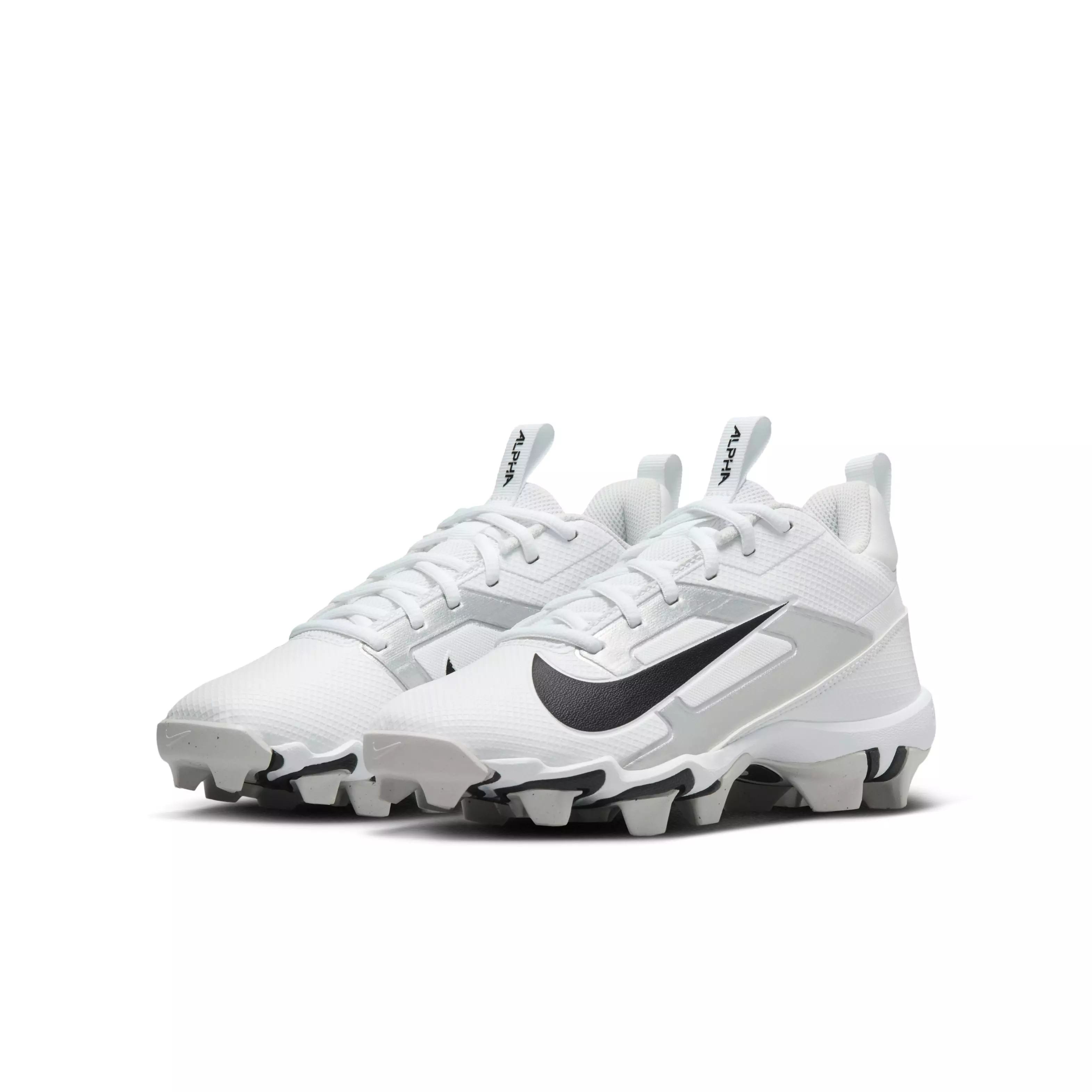 Nike Alpha Menace 4 Shark "White/Silver/Photon Dust/Black" Grade School Boys' Football Cleat - WHITE/SILVER/DUST/BLACK