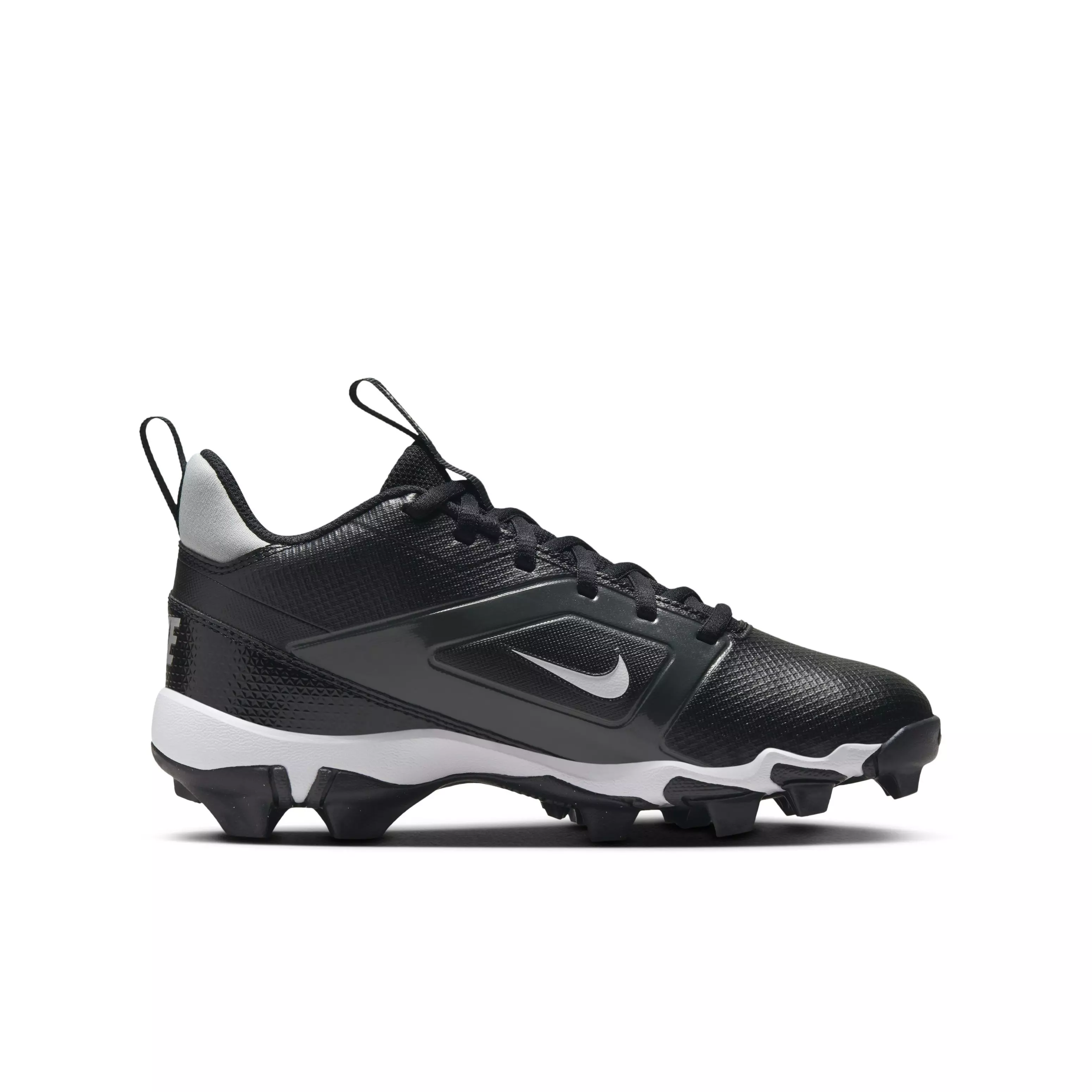 Nike Alpha Menace 4 Shark "Black/Light Smoke Grey/Metallic Silver/White" Grade School Boys' Wide Football Cleat - BLACK/LT GREY/SILVER/WHITE