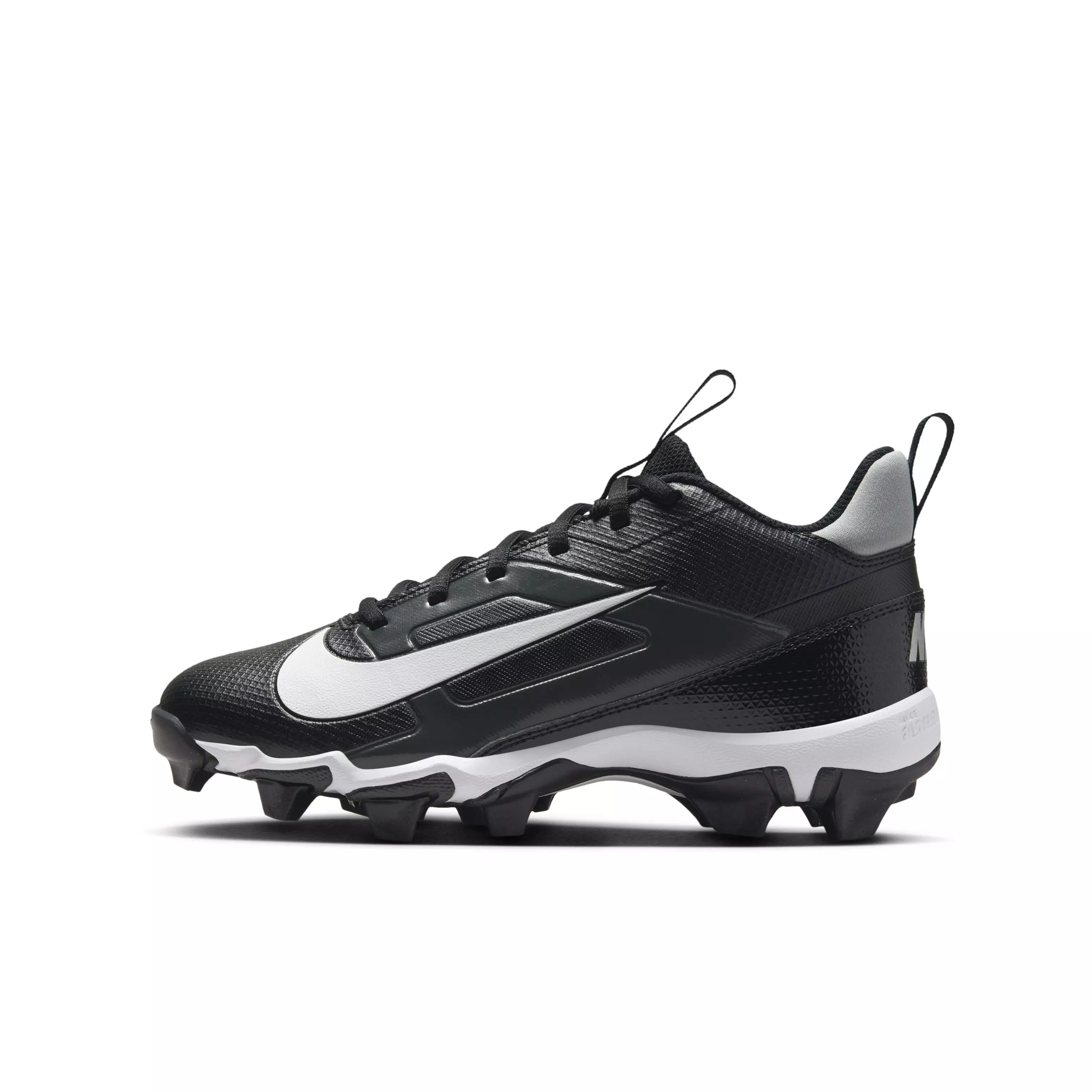 Nike Alpha Menace 4 Shark "Black/Light Smoke Grey/Metallic Silver/White" Grade School Boys' Wide Football Cleat - BLACK/LT GREY/SILVER/WHITE
