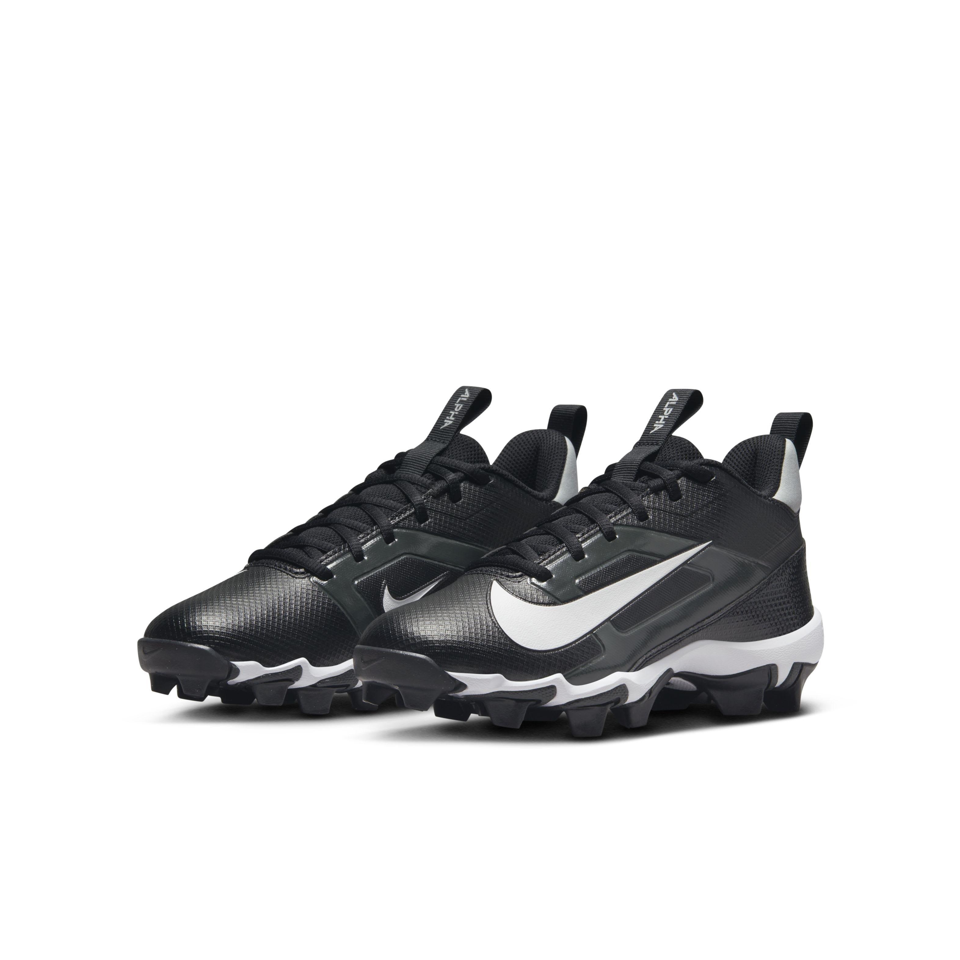 Nike Alpha Menace 4 Shark "Black/Light Smoke Grey/Metallic Silver/White" Grade School Boys' Wide Football Cleat