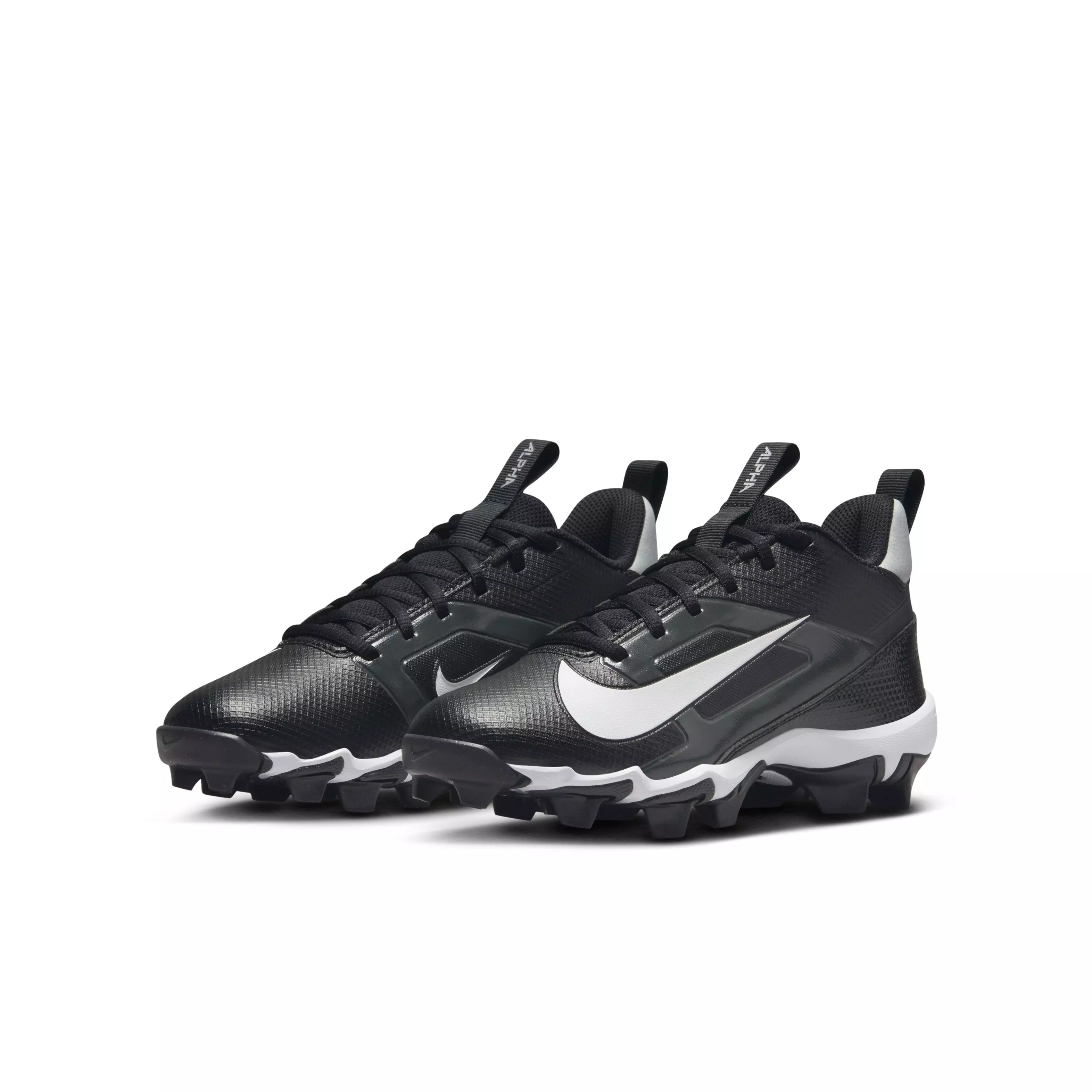 Nike Alpha Menace 4 Shark "Black/Light Smoke Grey/Metallic Silver/White" Grade School Boys' Wide Football Cleat - BLACK/LT GREY/SILVER/WHITE