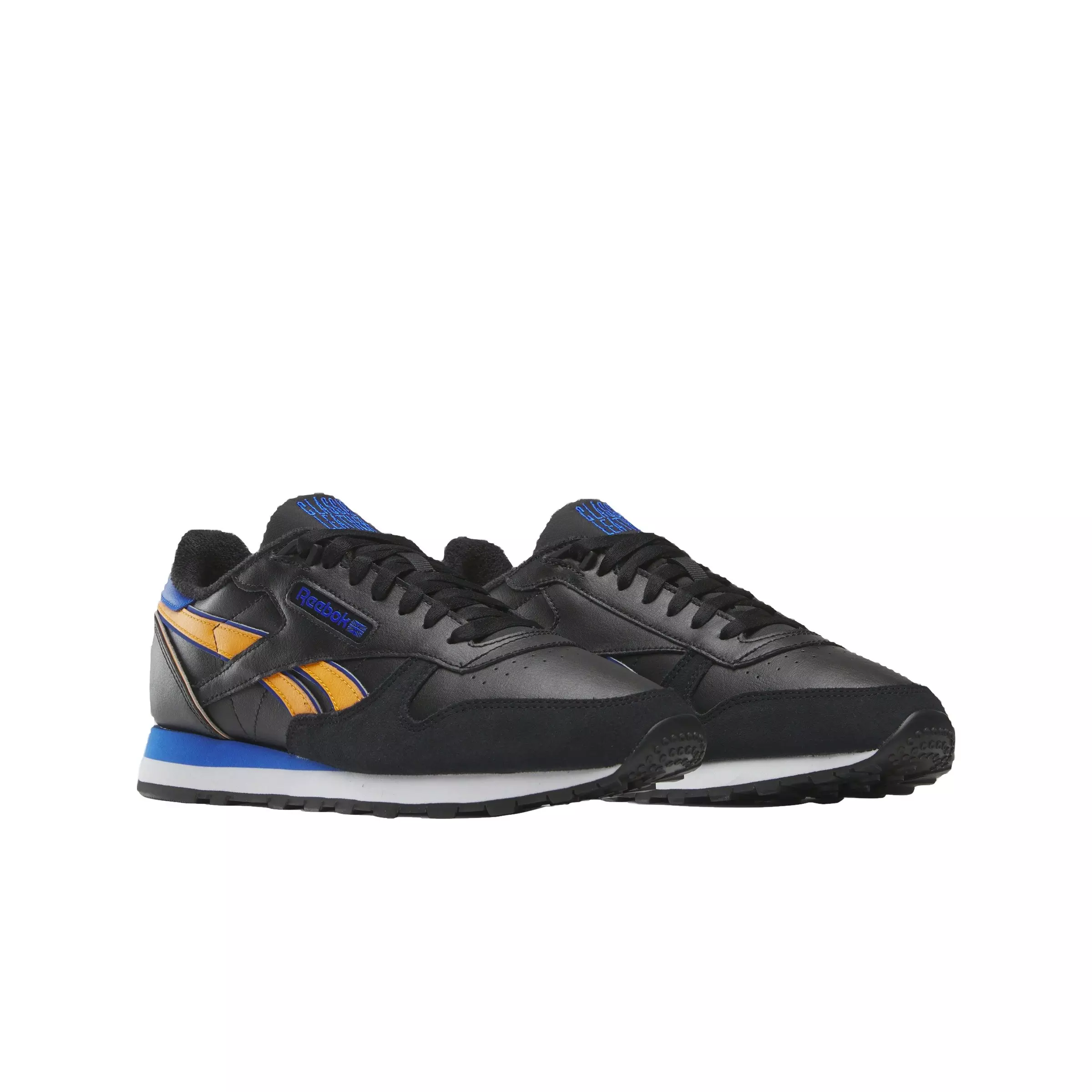 Reebok Classic Leather "Core Black/Shocking Orange/Electric Cobalt" Unisex Shoe - BLACK/ORANGE/COBALT