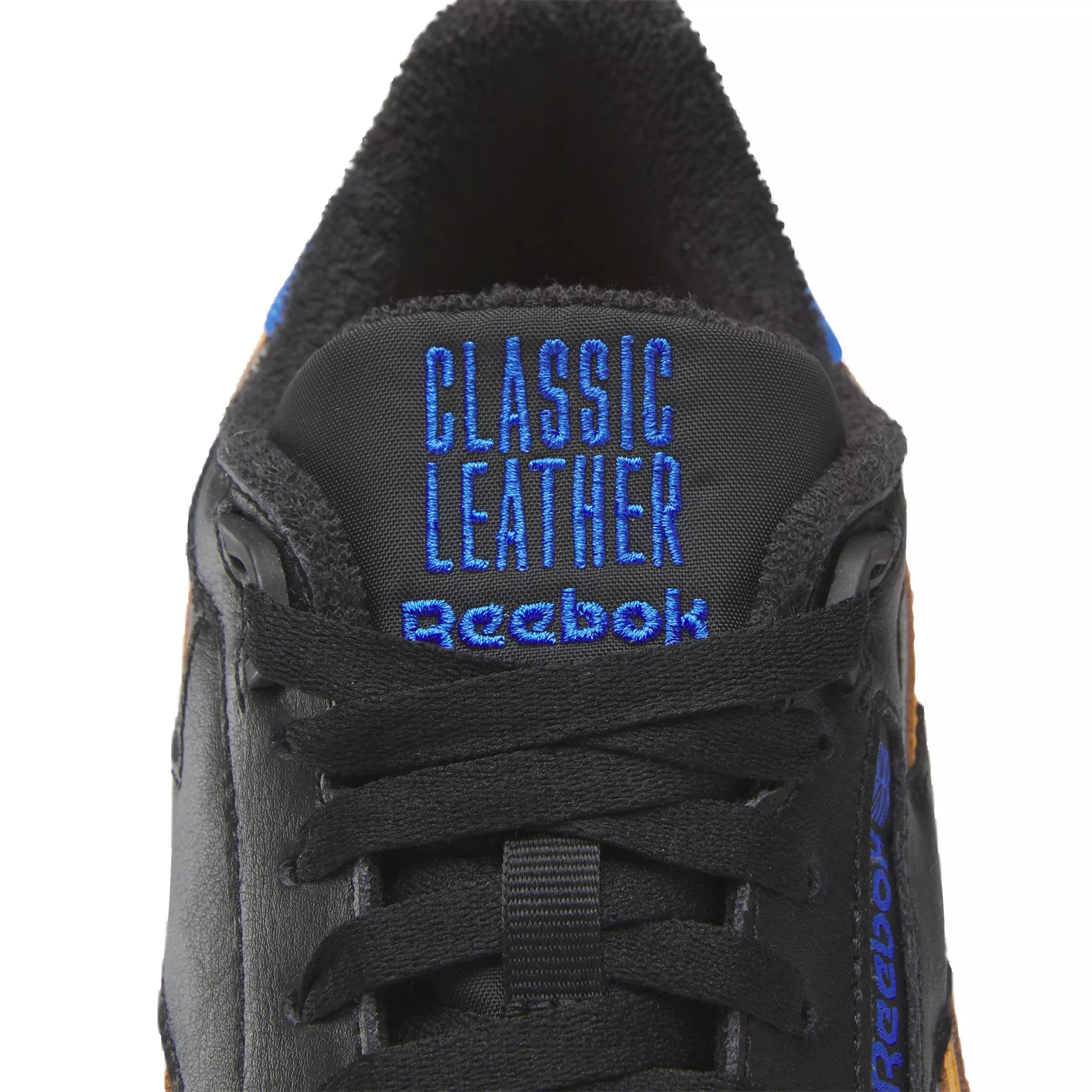Reebok Classic Leather "Core Black/Shocking Orange/Electric Cobalt" Unisex Shoe - BLACK/ORANGE/COBALT