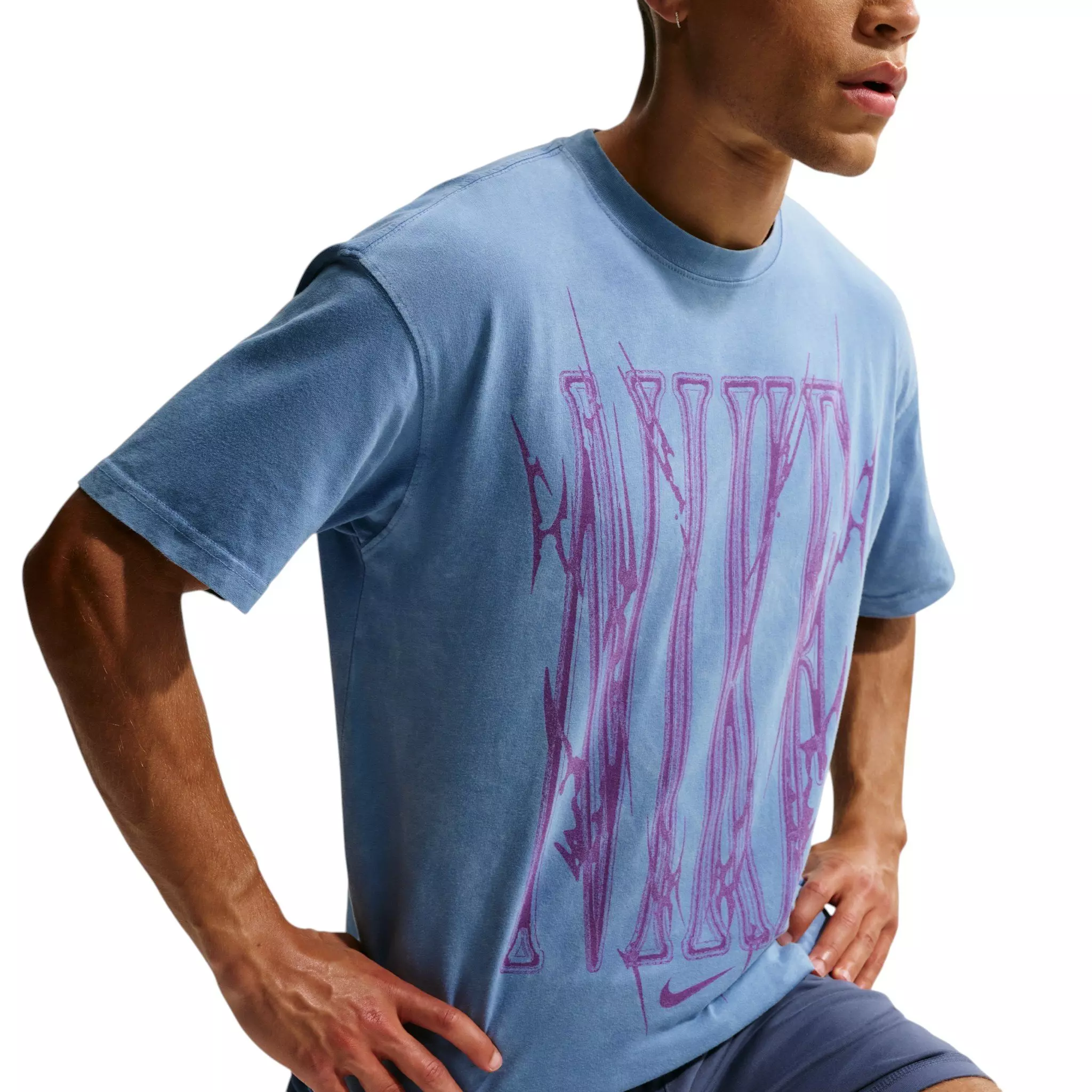 Nike Men's Sharp Wordmark Graphic T-Shirt - Blue - BLUE
