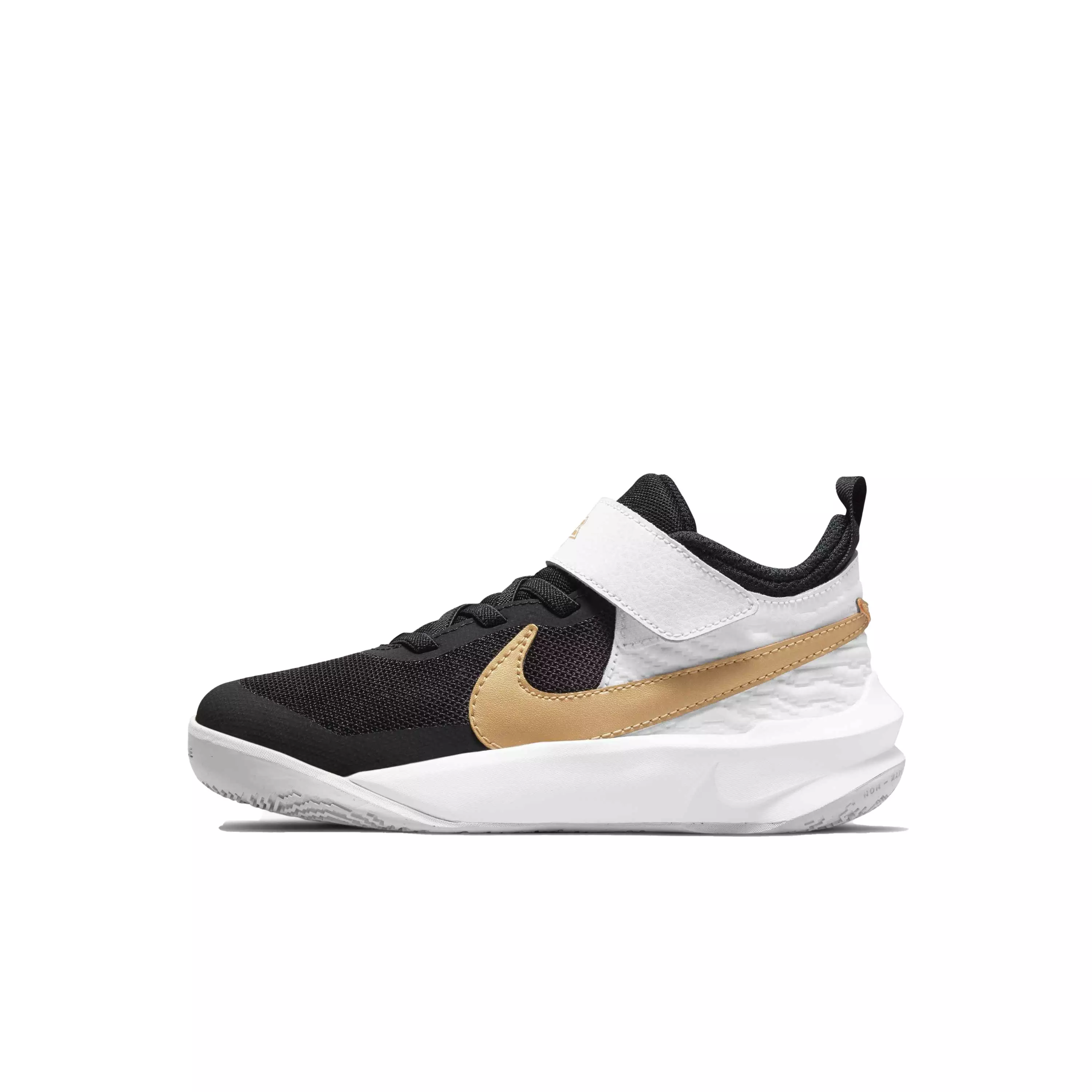 Nike Team Hustle D 10 "Black/Metallic Gold/White/Photon Dust" Preschool Boys' Basketball Shoe - BLACK