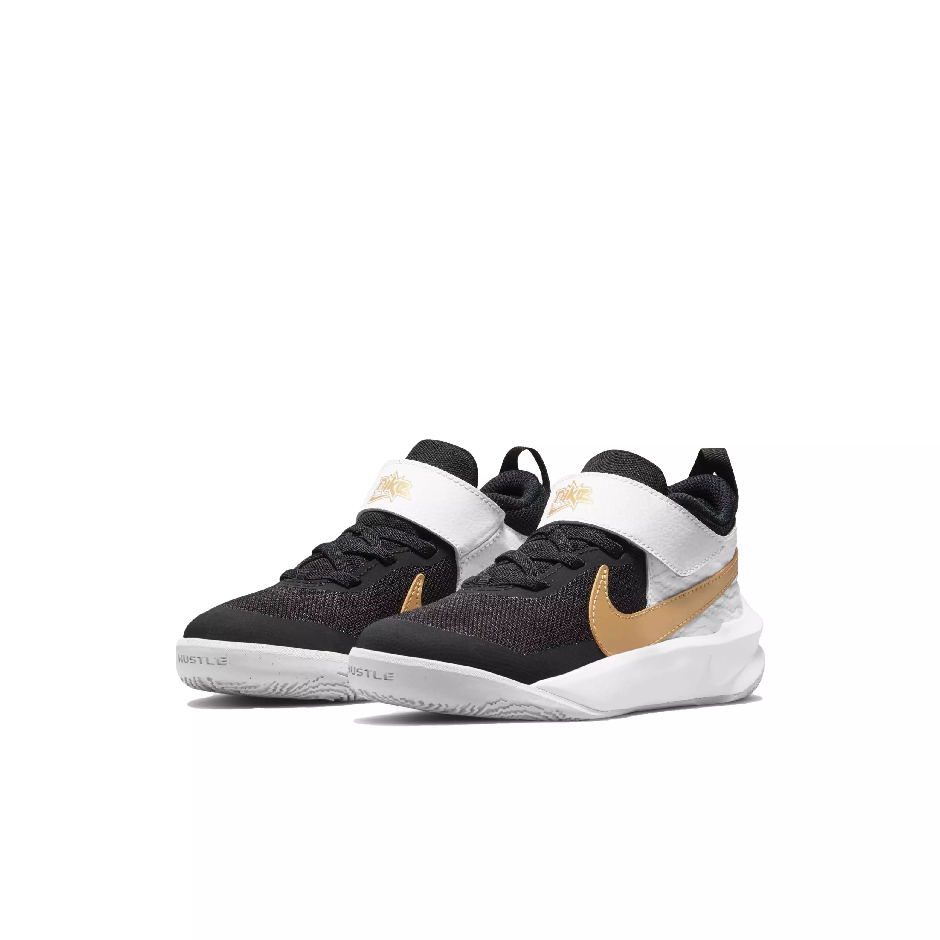 Nike Team Hustle D 10 "Black/Metallic Gold/White/Photon Dust" Preschool Boys' Basketball Shoe - BLACK