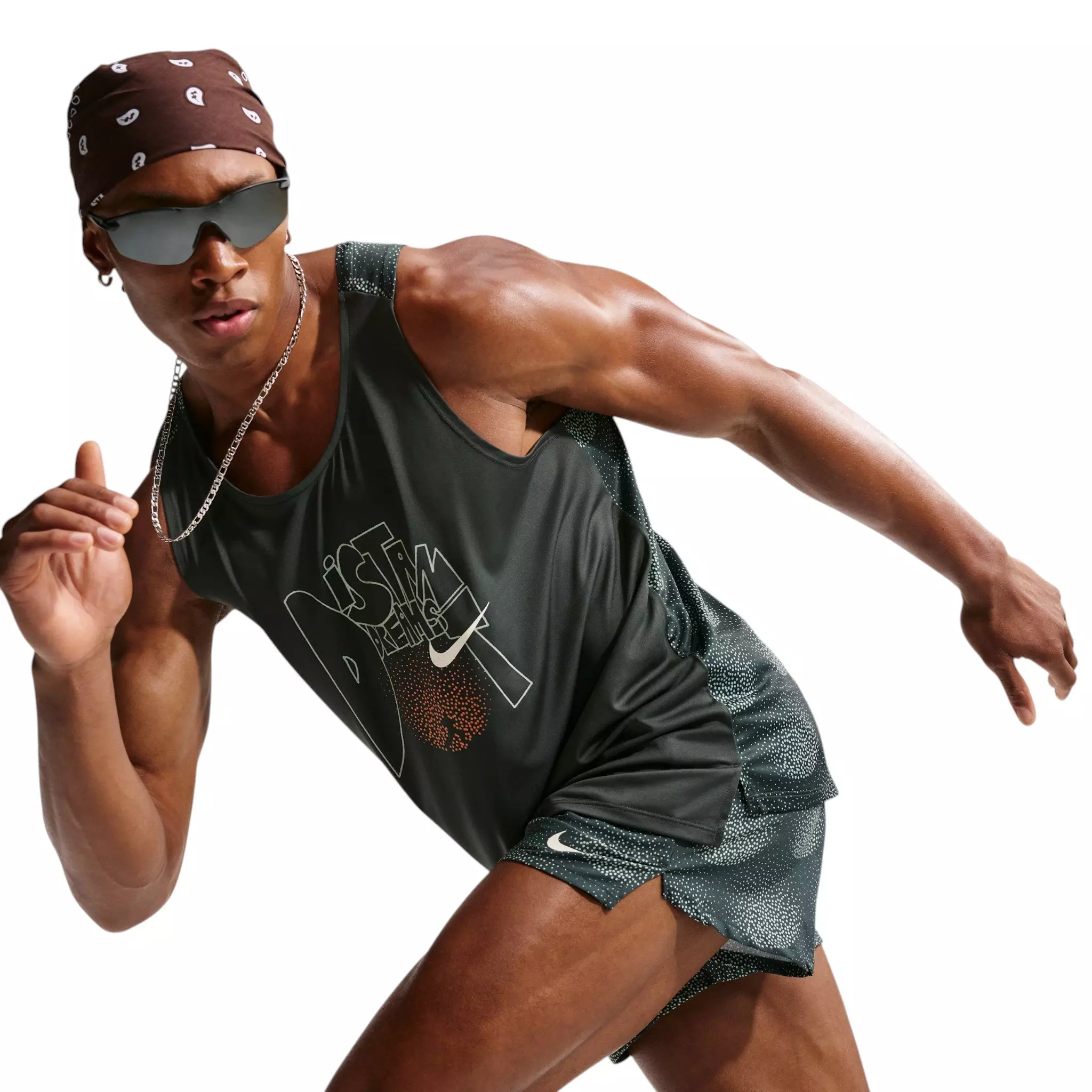 Nike Men's Stride Dri-FIT ADV Running Tank Top - Dark Green - DARK GREEN