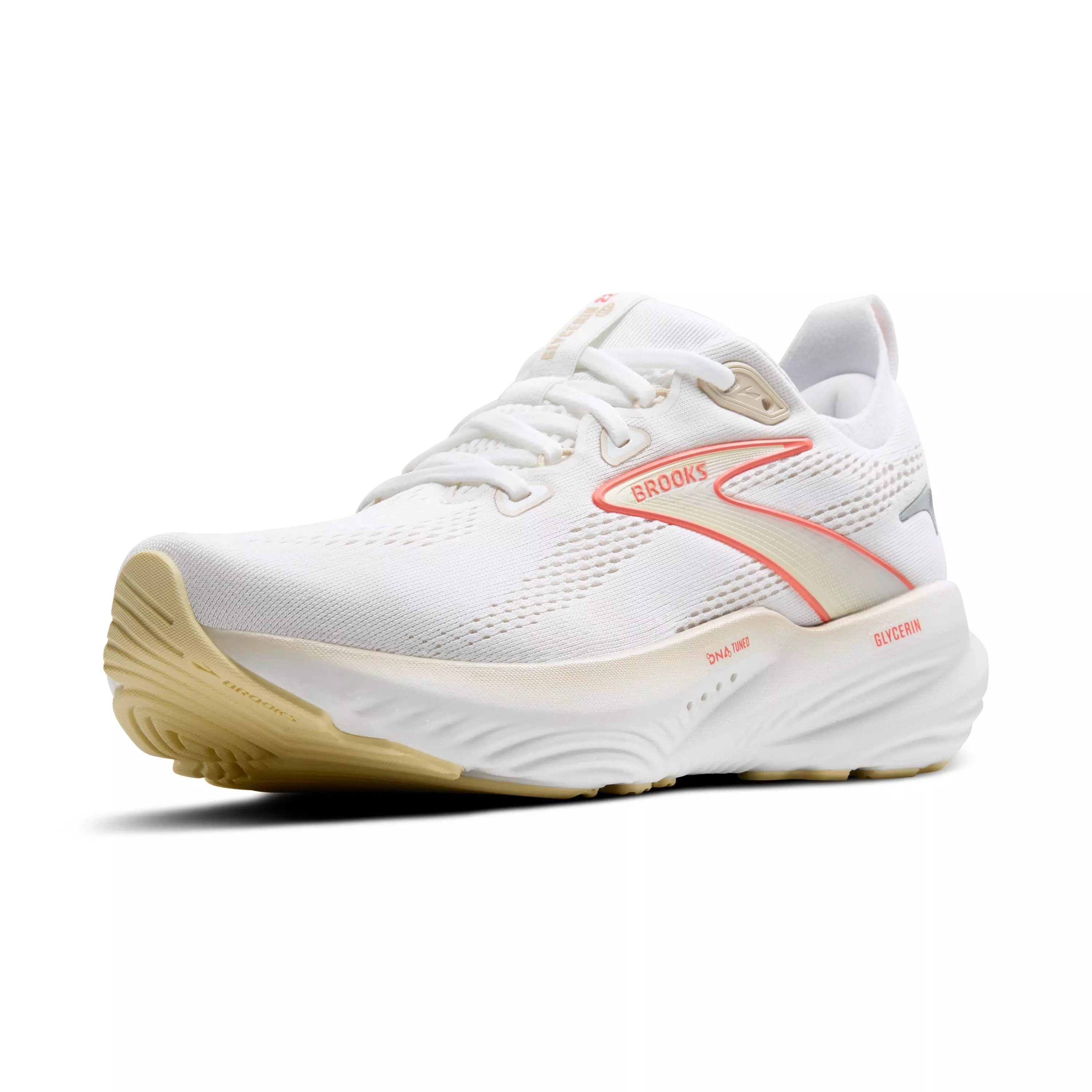 Brooks Glycerin 22 "White/Almond Peach/Hot Coral" Women's Running Shoe - WHITE/PEACH/CORAL