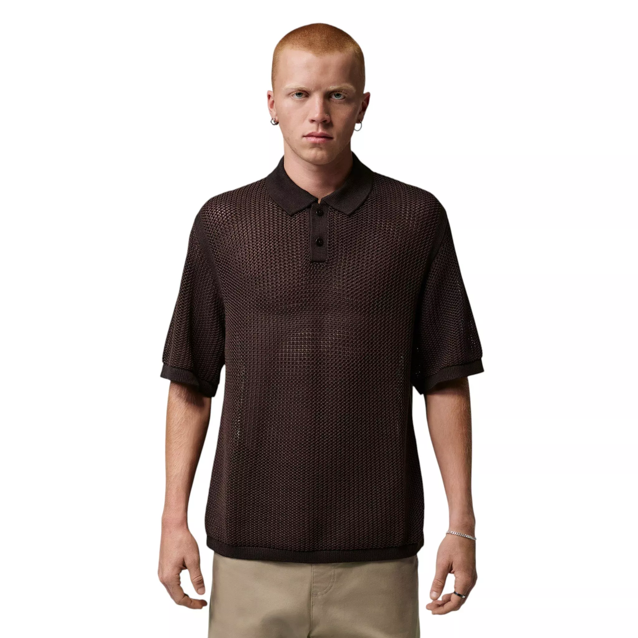 Jordan Men's Flight Short Sleeve Knit Polo - Brown - BROWN