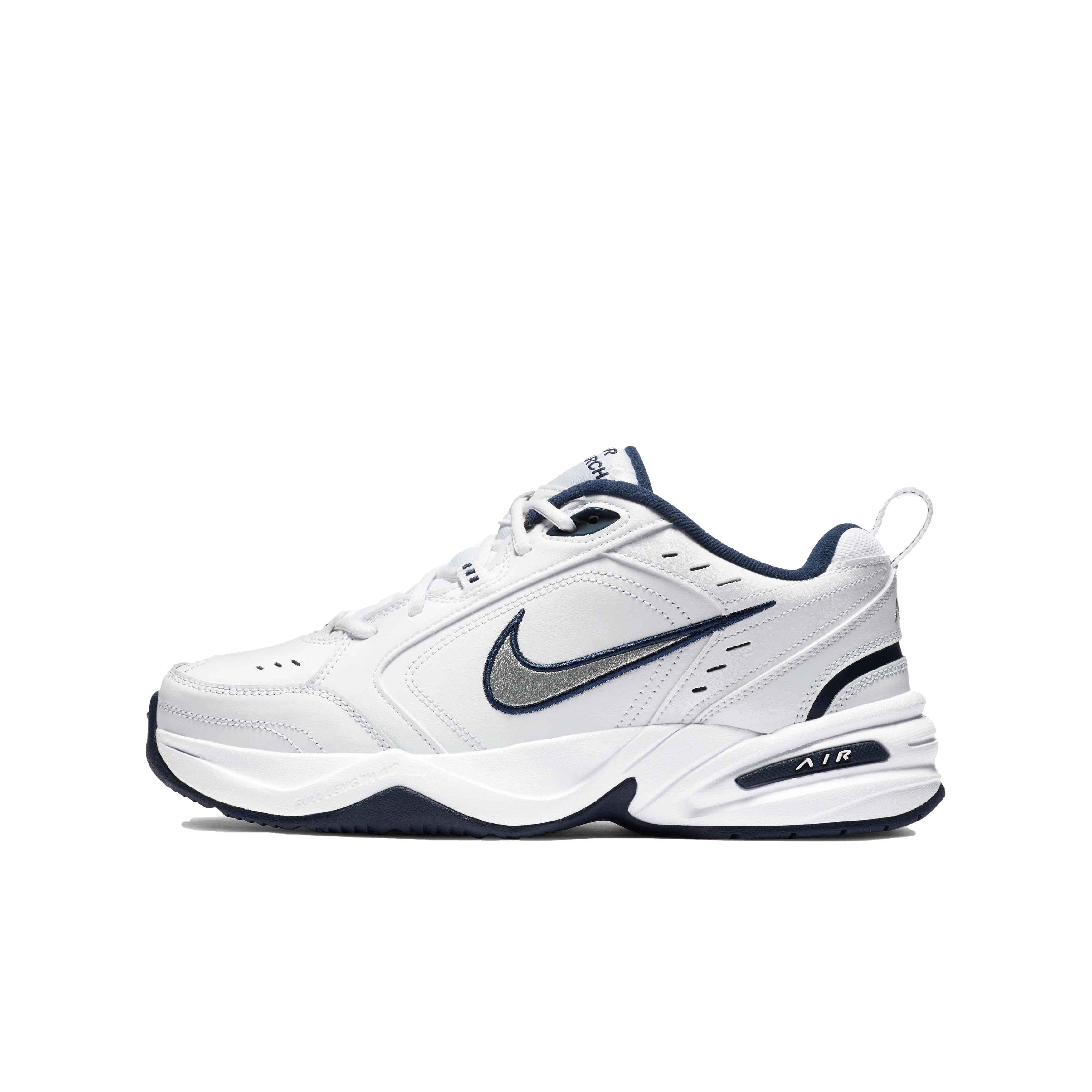 Componist Schots Resoneer Nike Air Monarch IV "White/Metallic Silver" Grade School Boys' Training Shoe