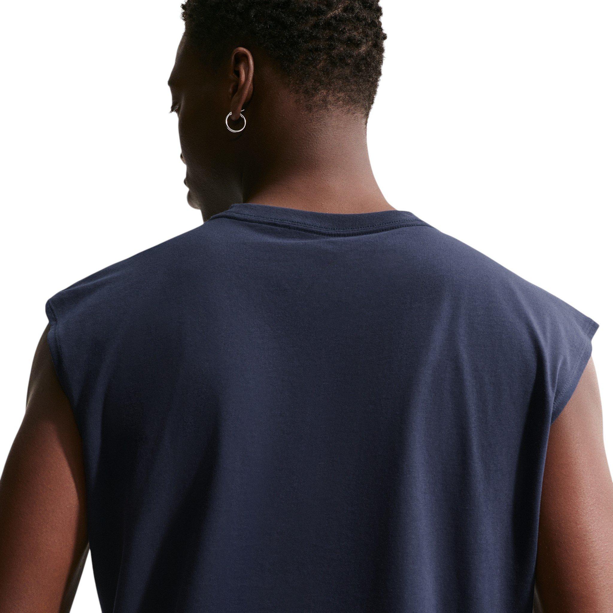 Nike Men's Sportswear Orange Sleeveless Muscle T-Shirt - Dark Blue - BLUE