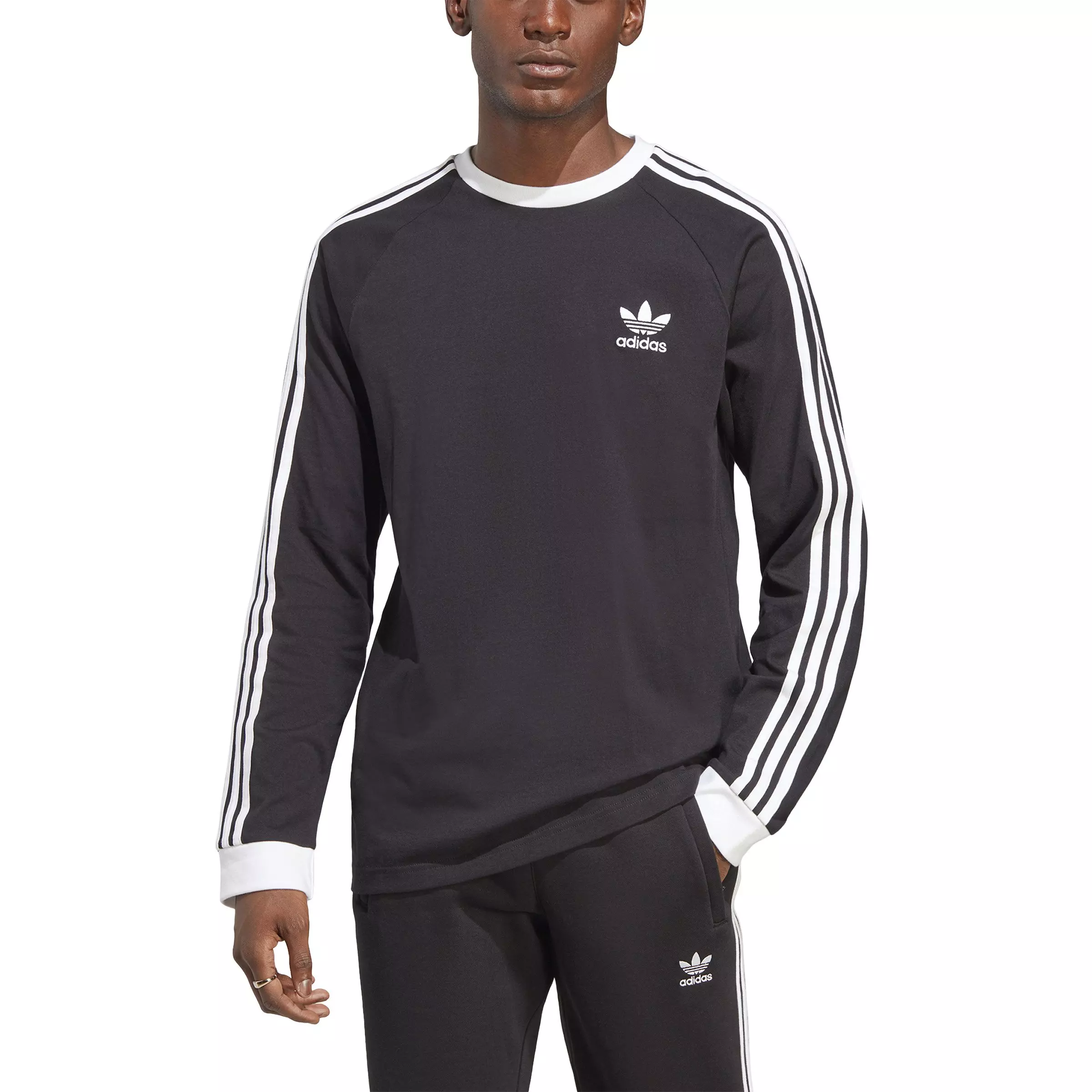 adidas Men's Adicolor Classics 3-Stripes Long-Sleeve Tee-Black - BLACK