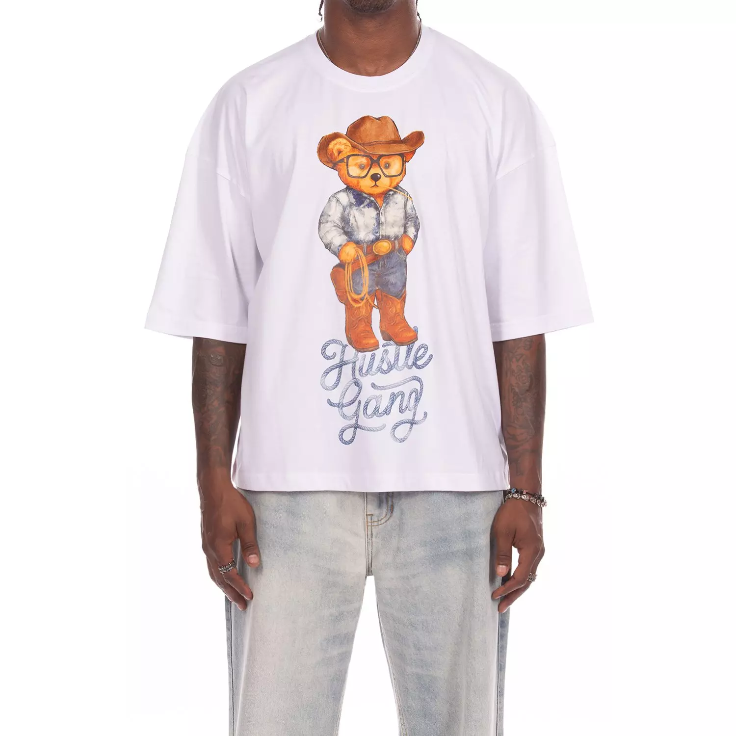 Hustle Gang Men's 10 Gallon Knit Graphic T-Shirt - White - WHITE