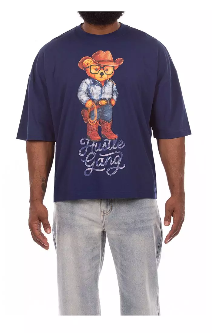 Hustle Gang Men's 10 Gallon Knit Graphic T-Shirt - Blue - BLUE