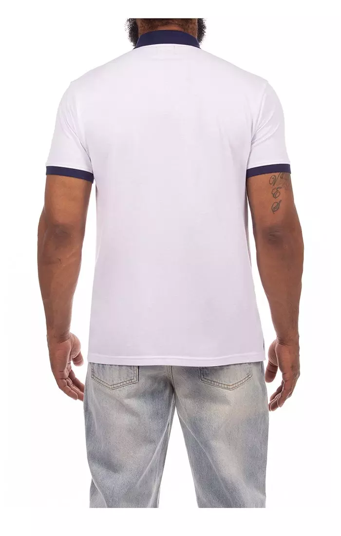 Hustle Gang Men's Rope Burn Short Sleeve Polo - White/Blue - WHITE/BLUE